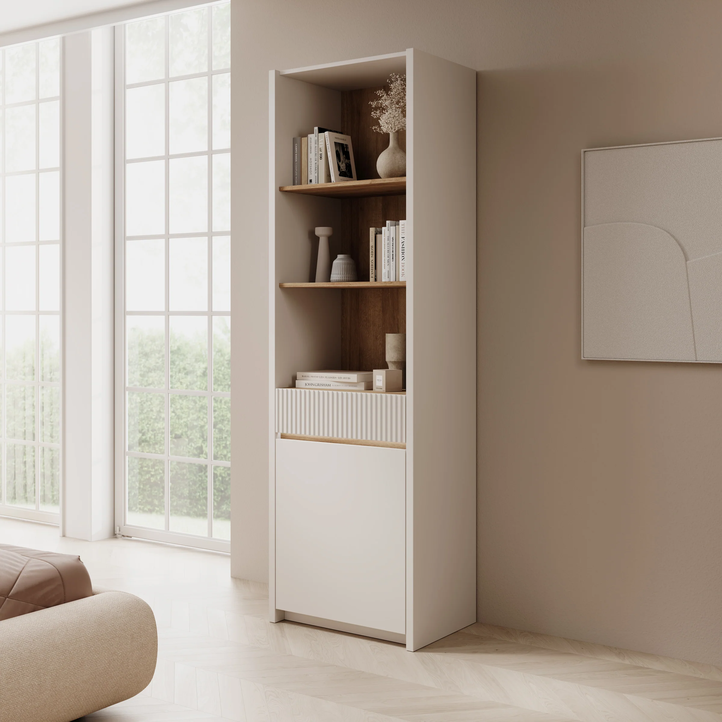 Orlano - Boekenkast - Beige - 61x42x197 cm
