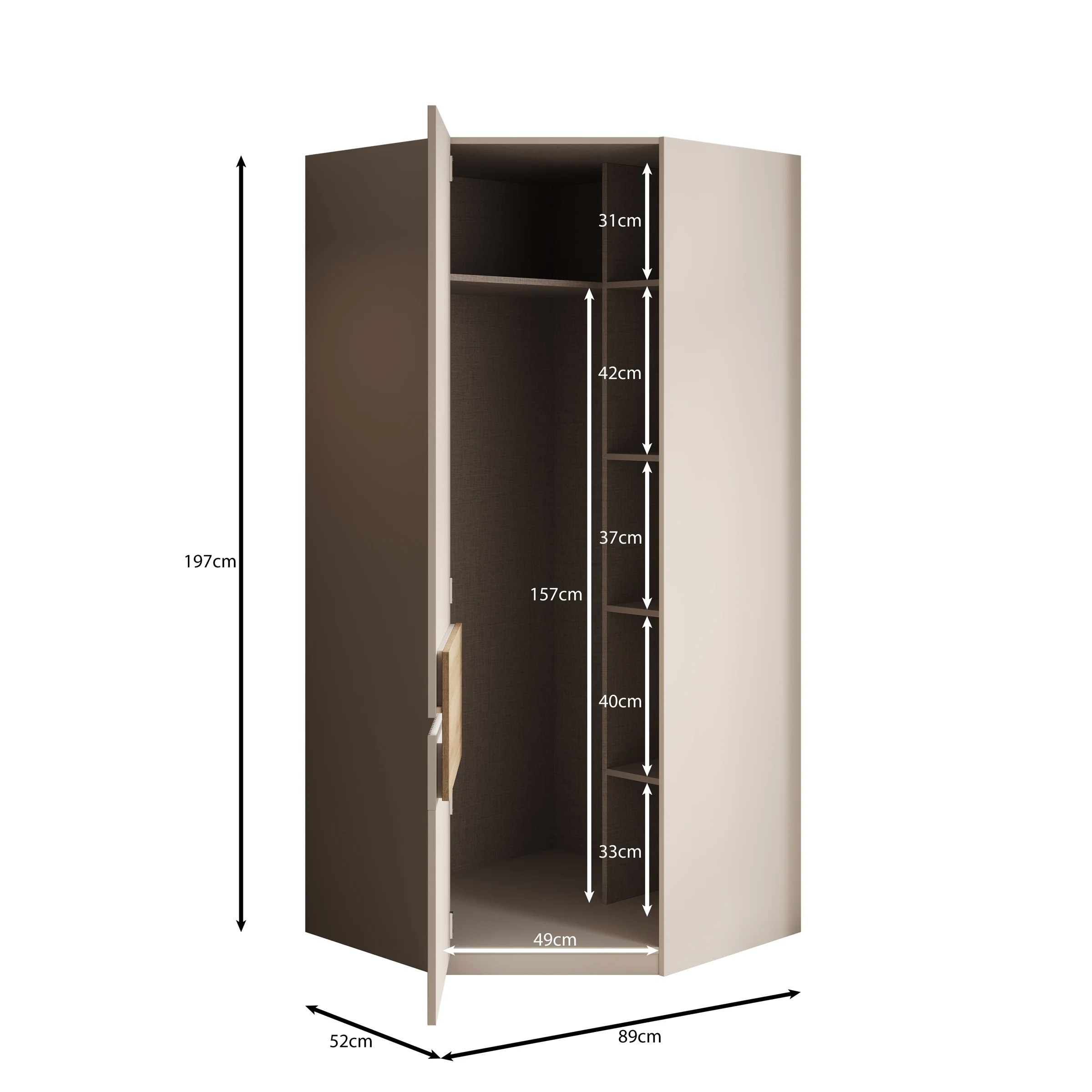 Orlano - Kledingkast hoek - Beige - 89x89x197 cm - Image 5