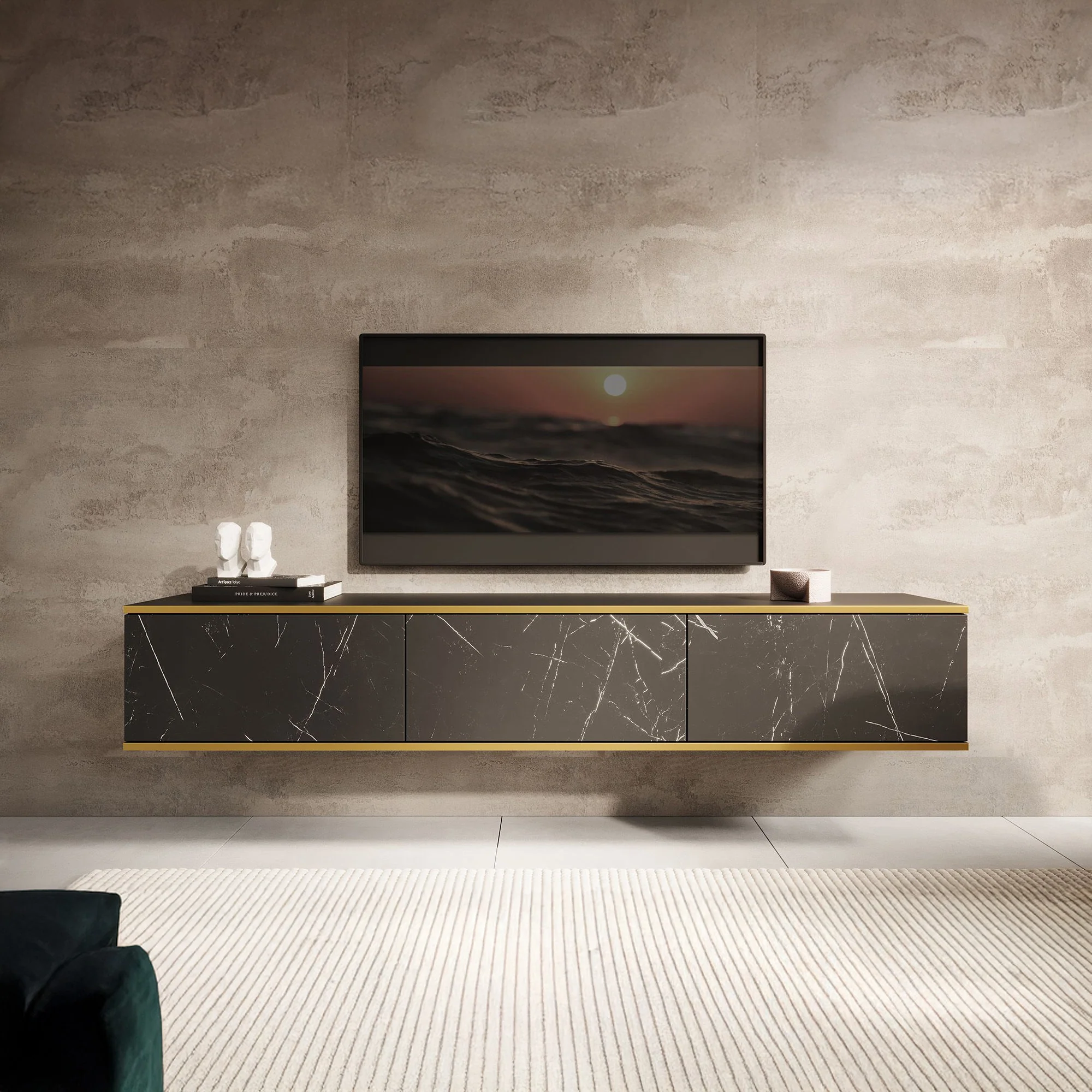 Orleans - TV-Meubel - Zwart marmerlook - 175x32x30 cm - Image 3