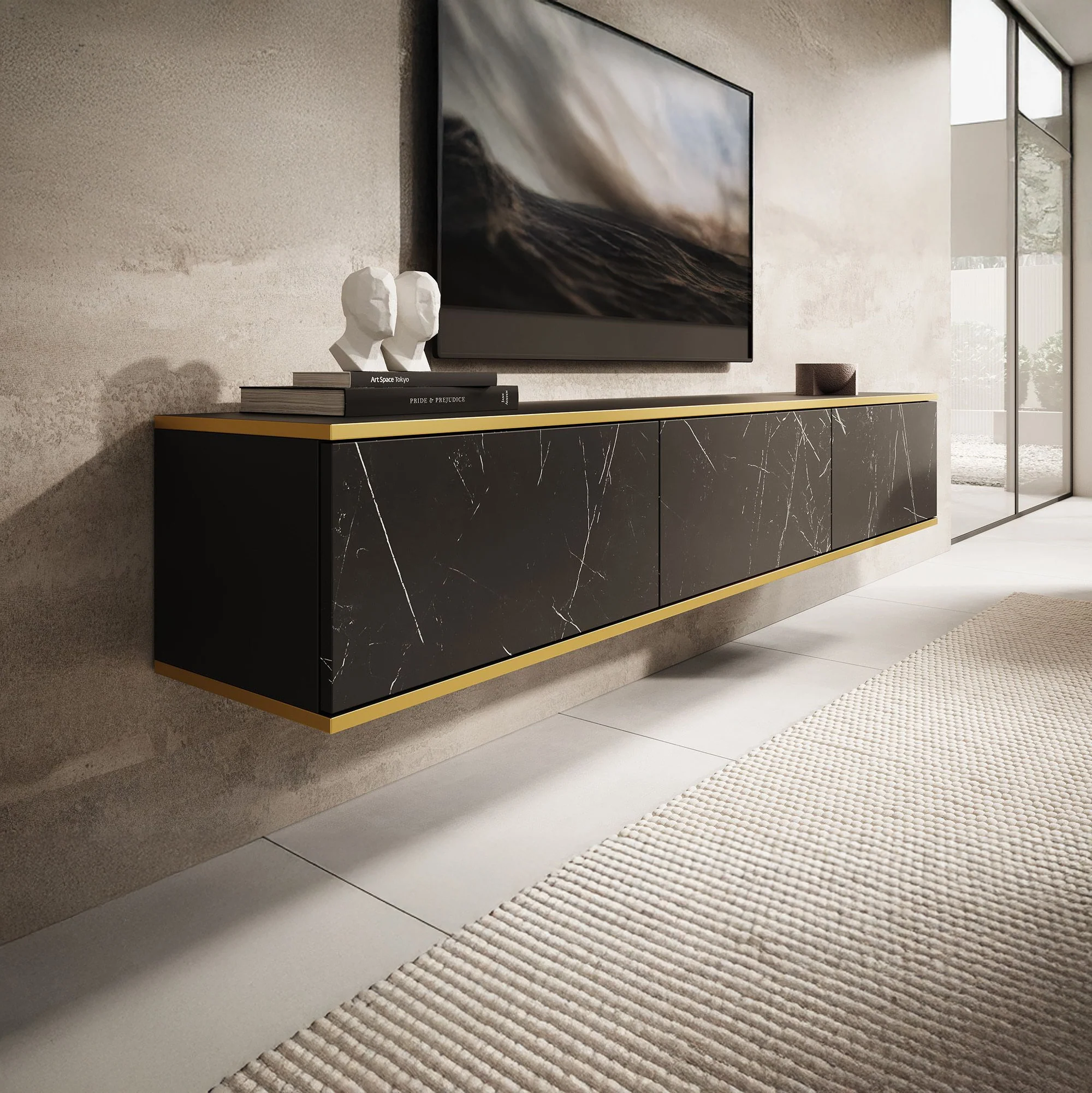 Orleans - TV-Meubel - Zwart marmerlook - 175x32x30 cm - Image 4