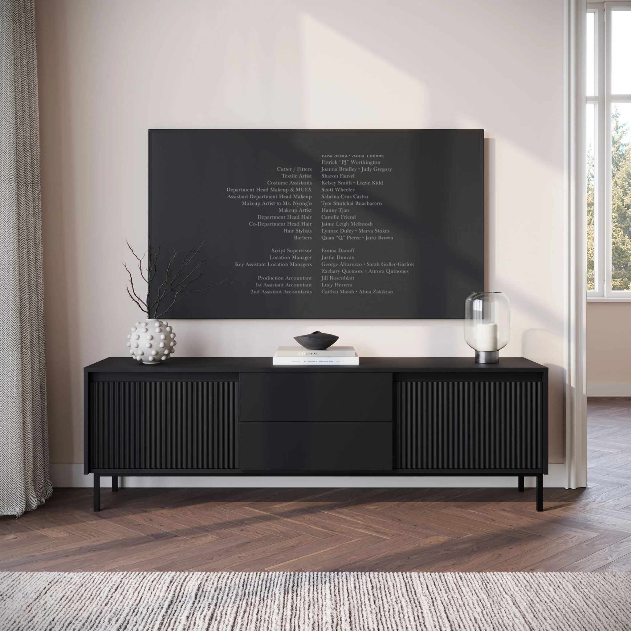 Orvana 2 - TV-Meubel met 2 deuren - Zwart - 174x40x60 cm - Image 2