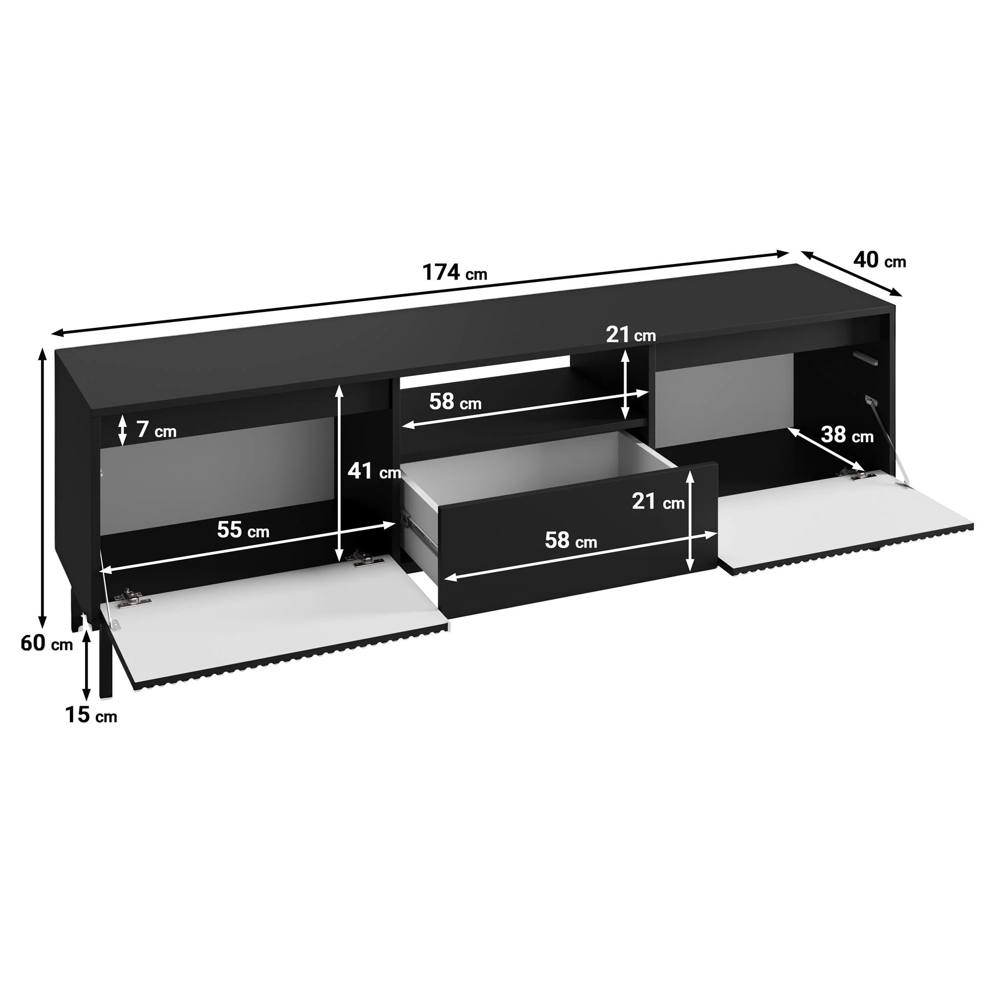 Orvana 2 - TV-Meubel met 2 deuren - Zwart - 174x40x60 cm - Image 5
