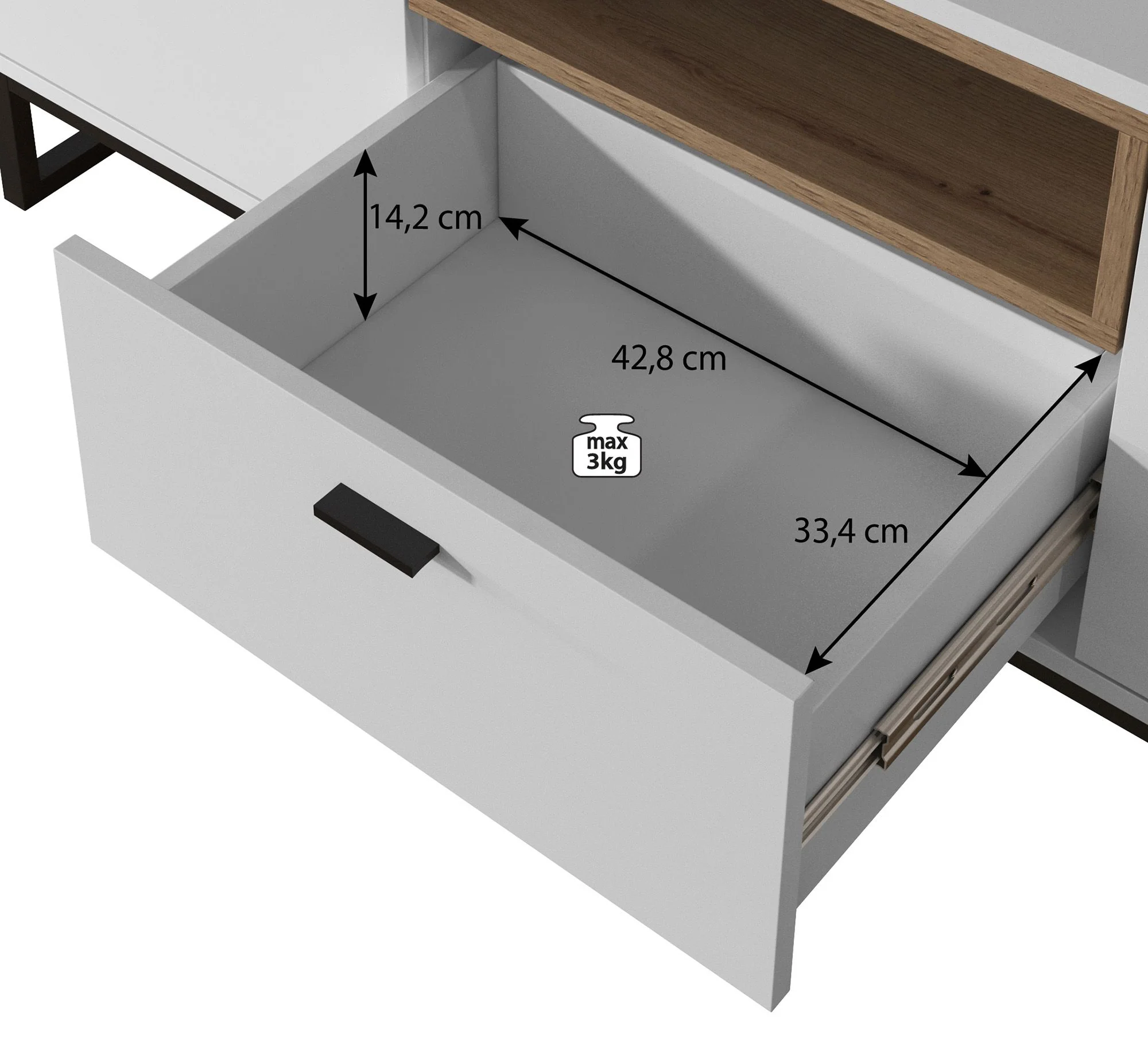 Ozzy - TV-Meubel met 2 deuren - Eiken/zwart - 135x40x55cm - Image 6