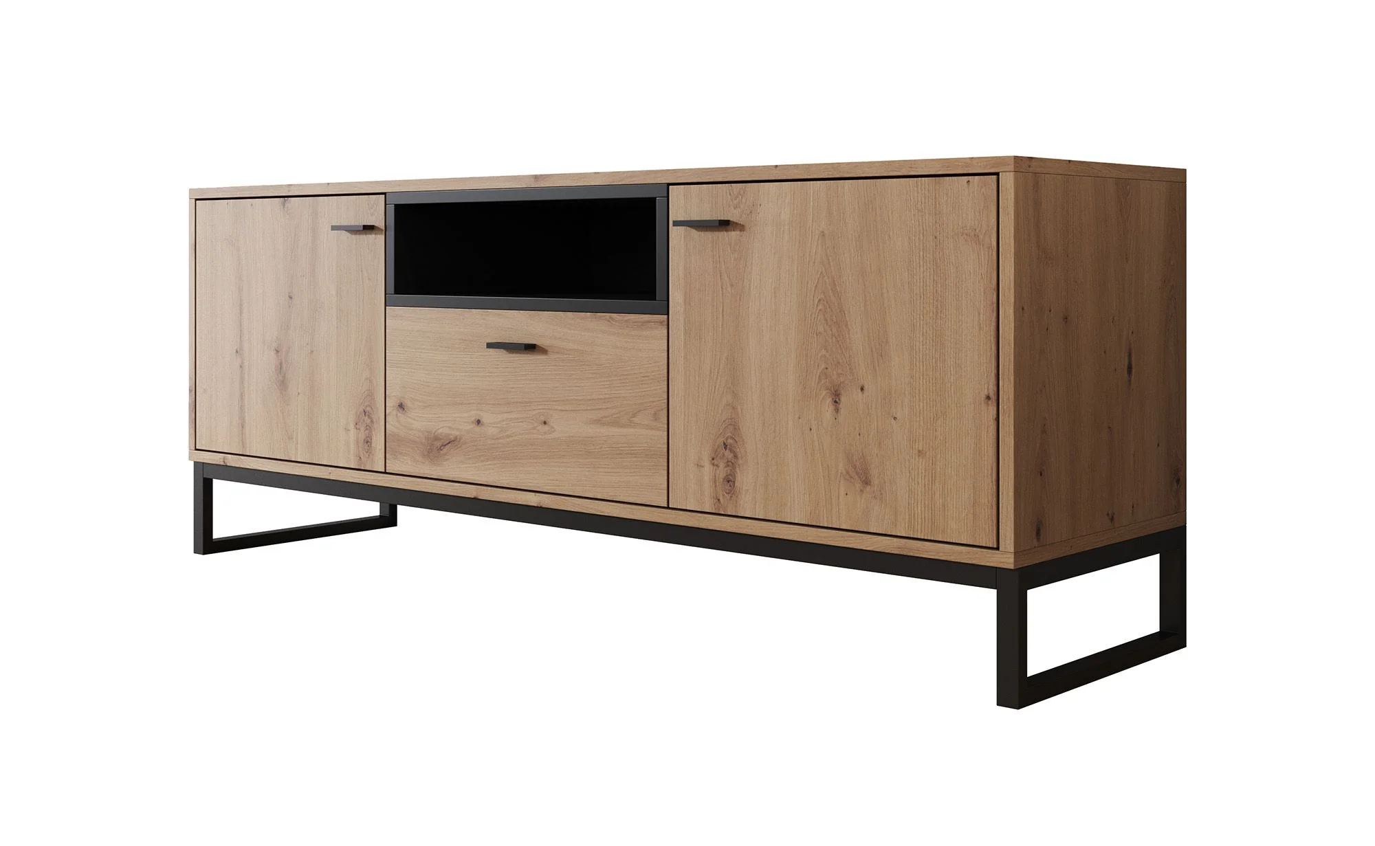 Ozzy - TV-Meubel met 2 deuren - Eiken/zwart - 135x40x55cm - Image 7