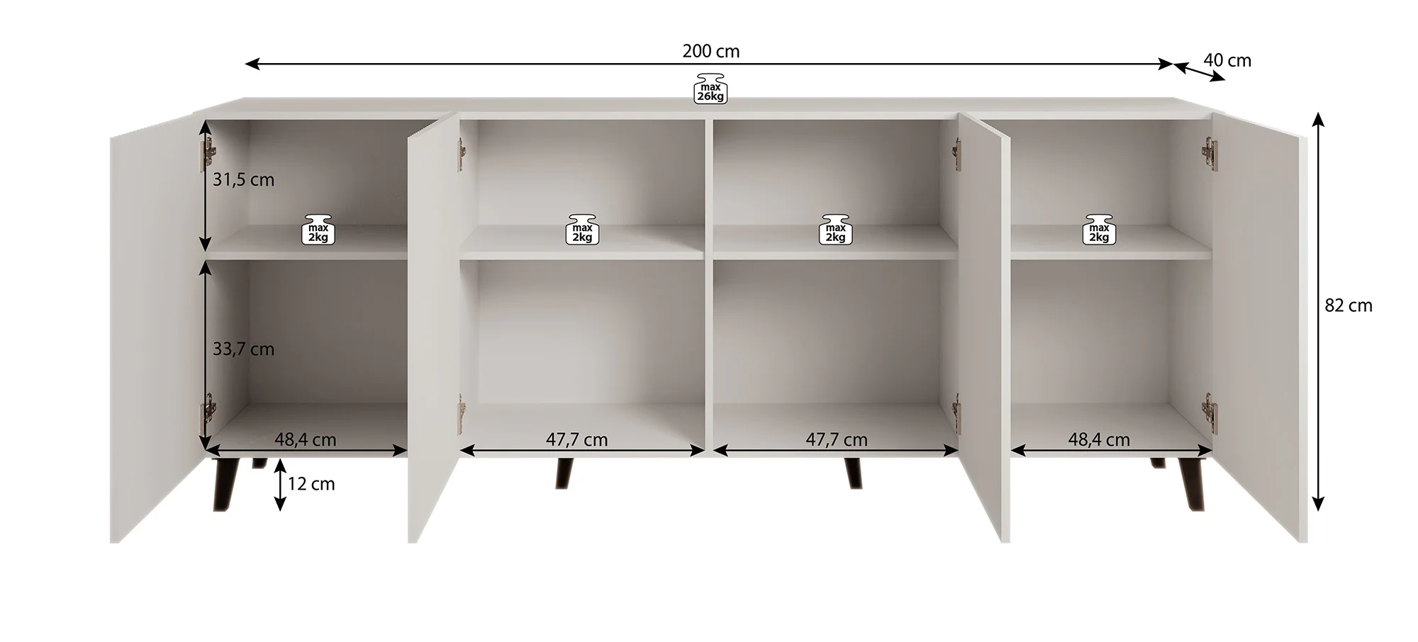 Palamos - Dressoir - Zwart - 200x40x82 cm - Image 5