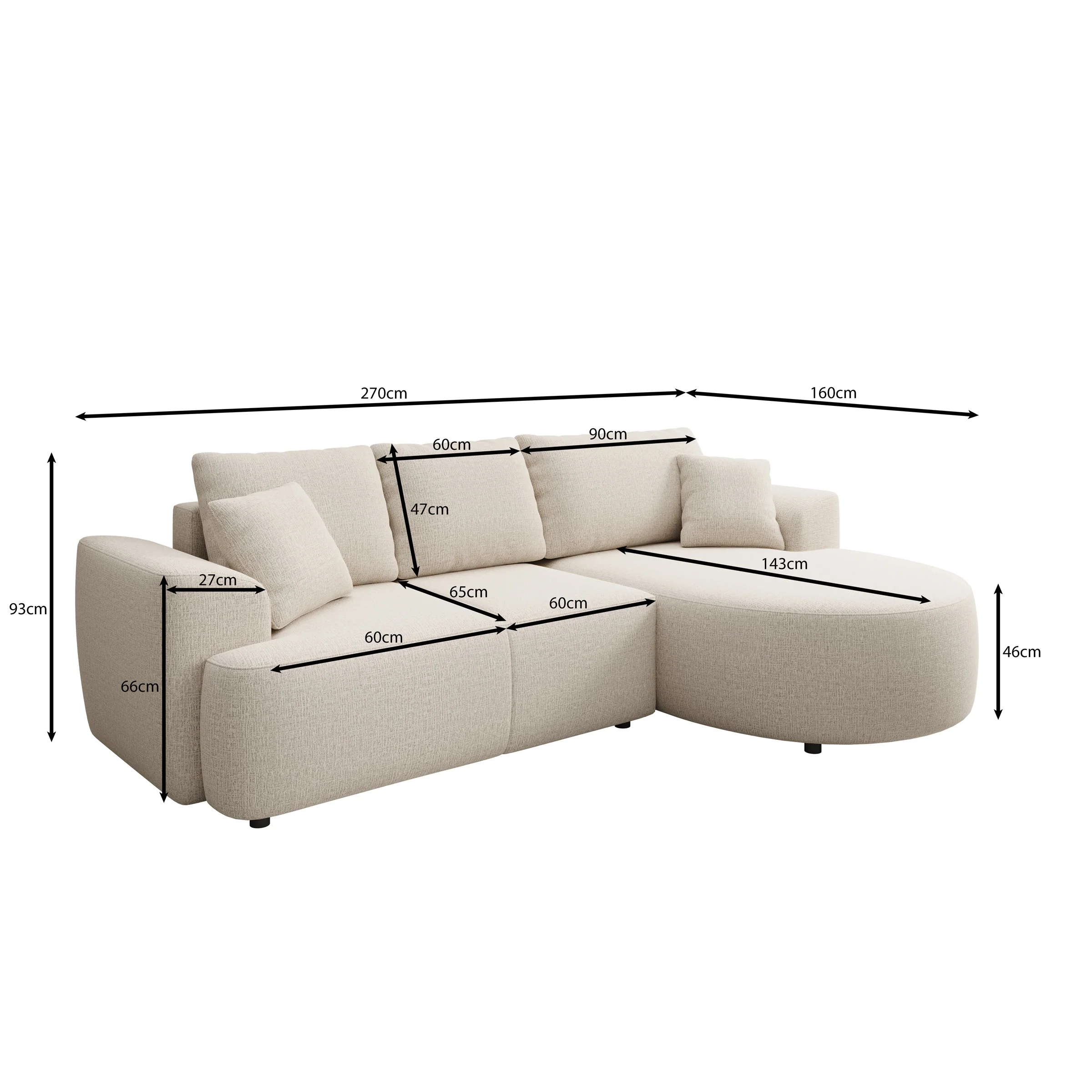 Palladio - Hoekbank 3-zits met chaise longue - Stof beige - Rechts - Image 3