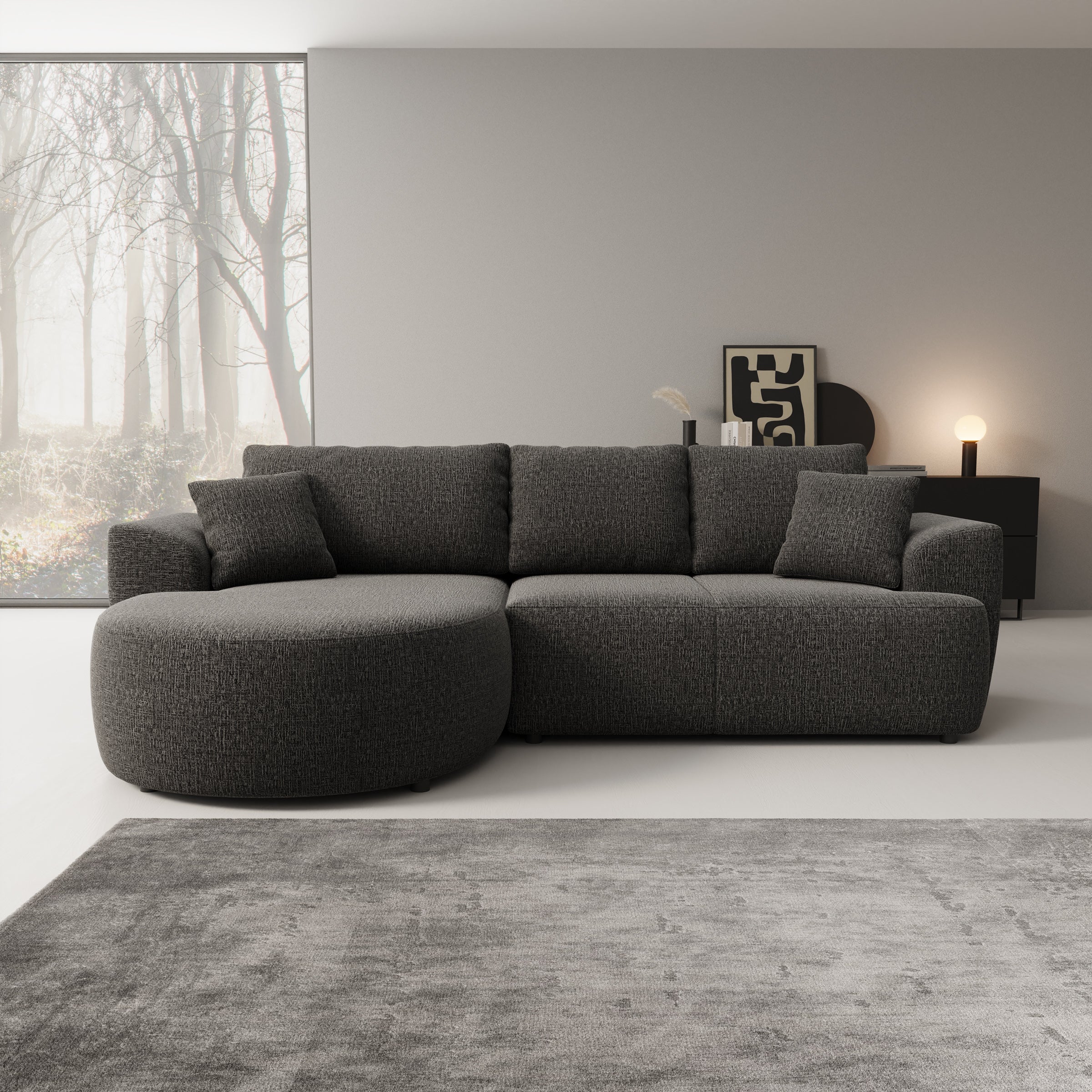 Palladio - Hoekbank 3-zits met chaise longue - Stof zwart - Links - Image 2