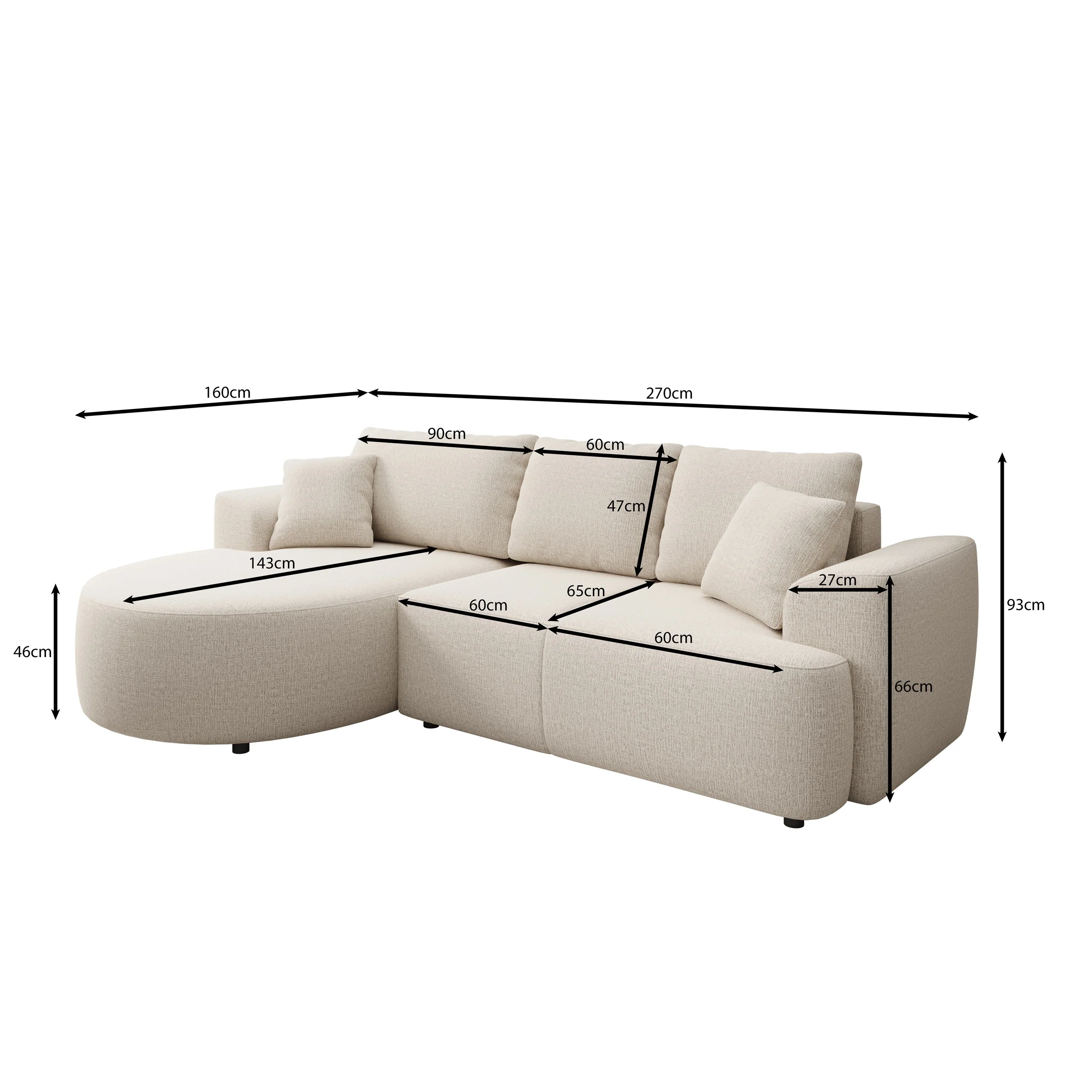 Palladio - Hoekbank 3-zits met chaise longue - Stof zwart - Links - Image 3