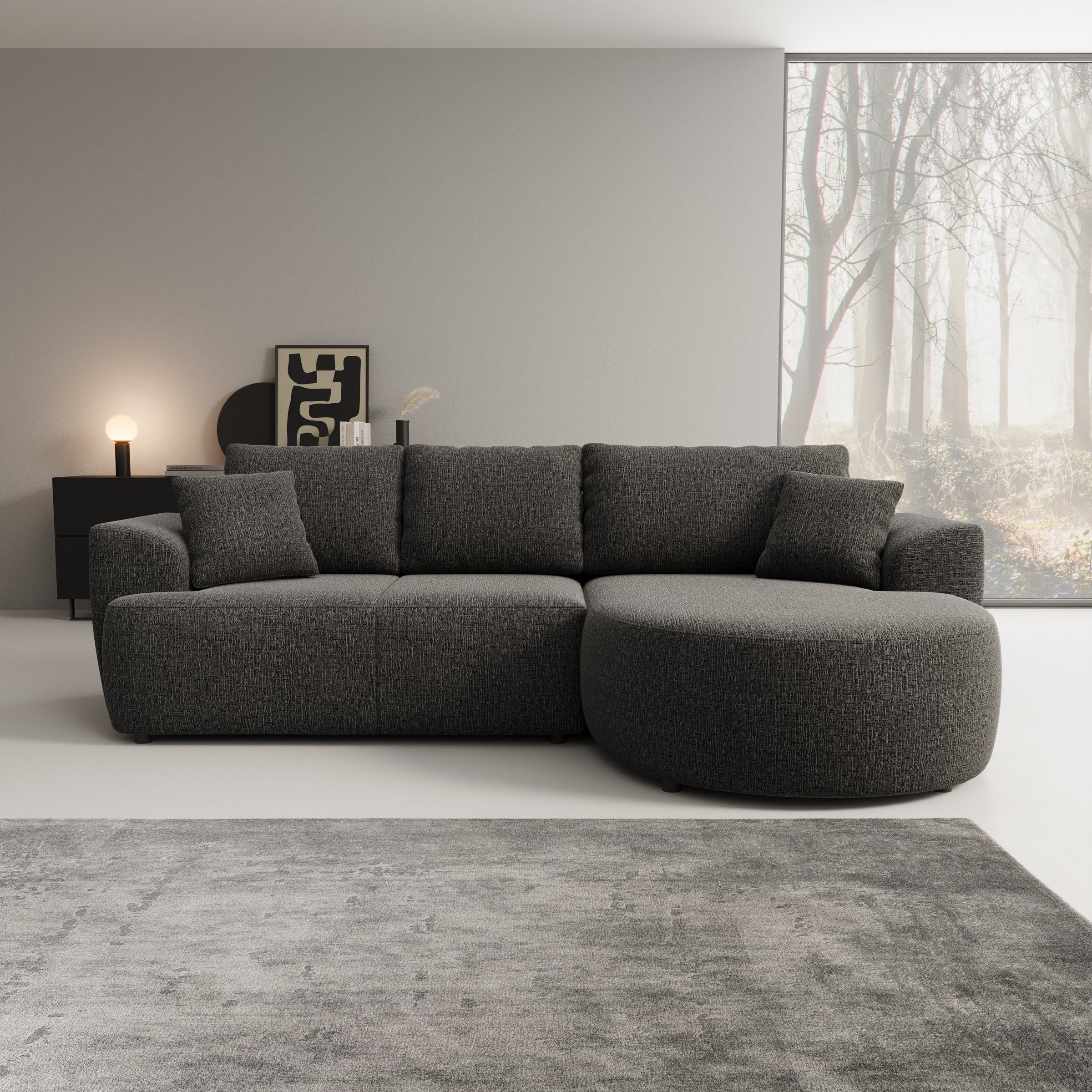 Palladio - Hoekbank 3-zits met chaise longue - Stof zwart - Rechts - Image 2