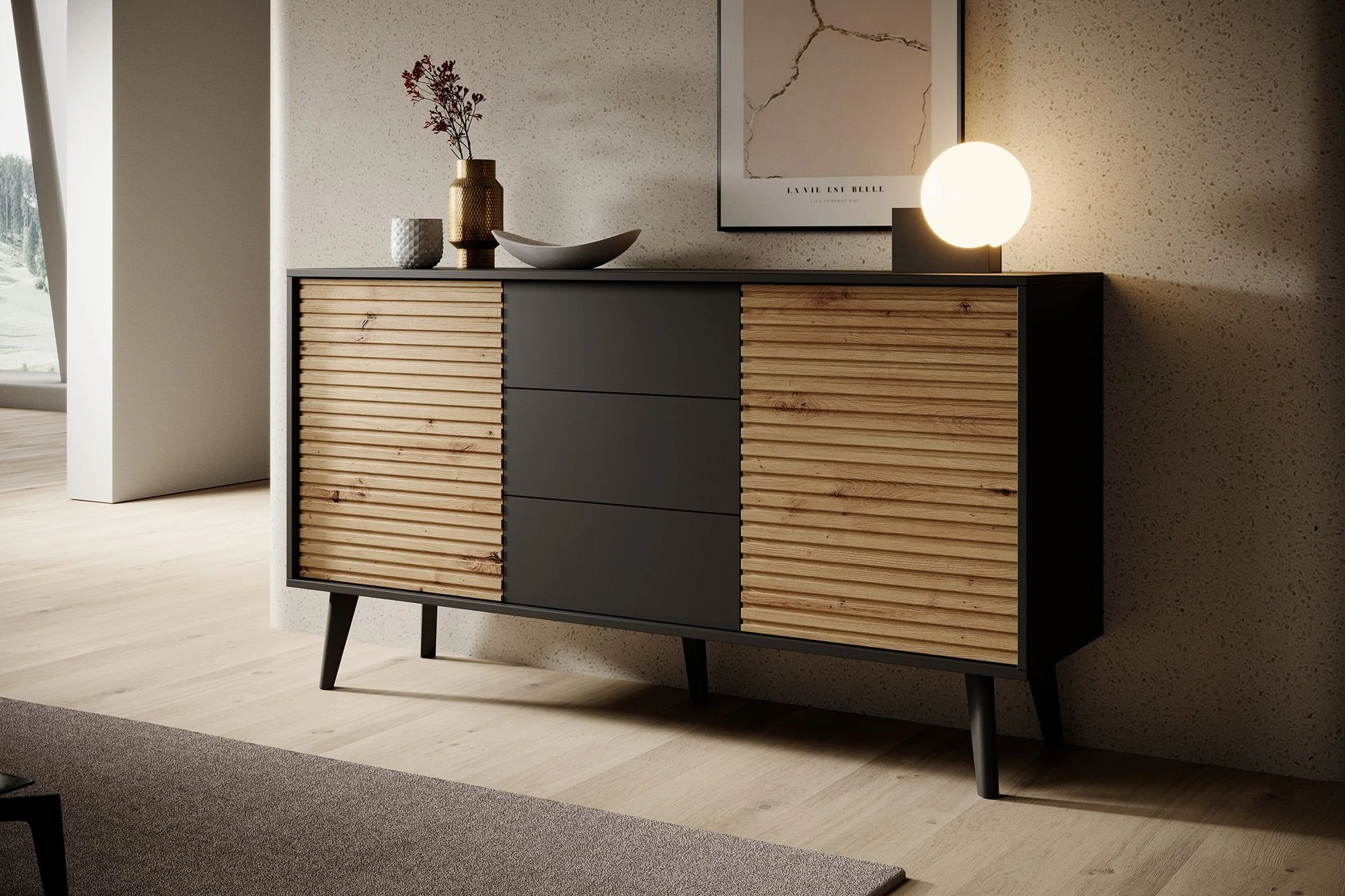Palladium 3 - Dressoir - Eiken/zwart - 154x39x83 cm