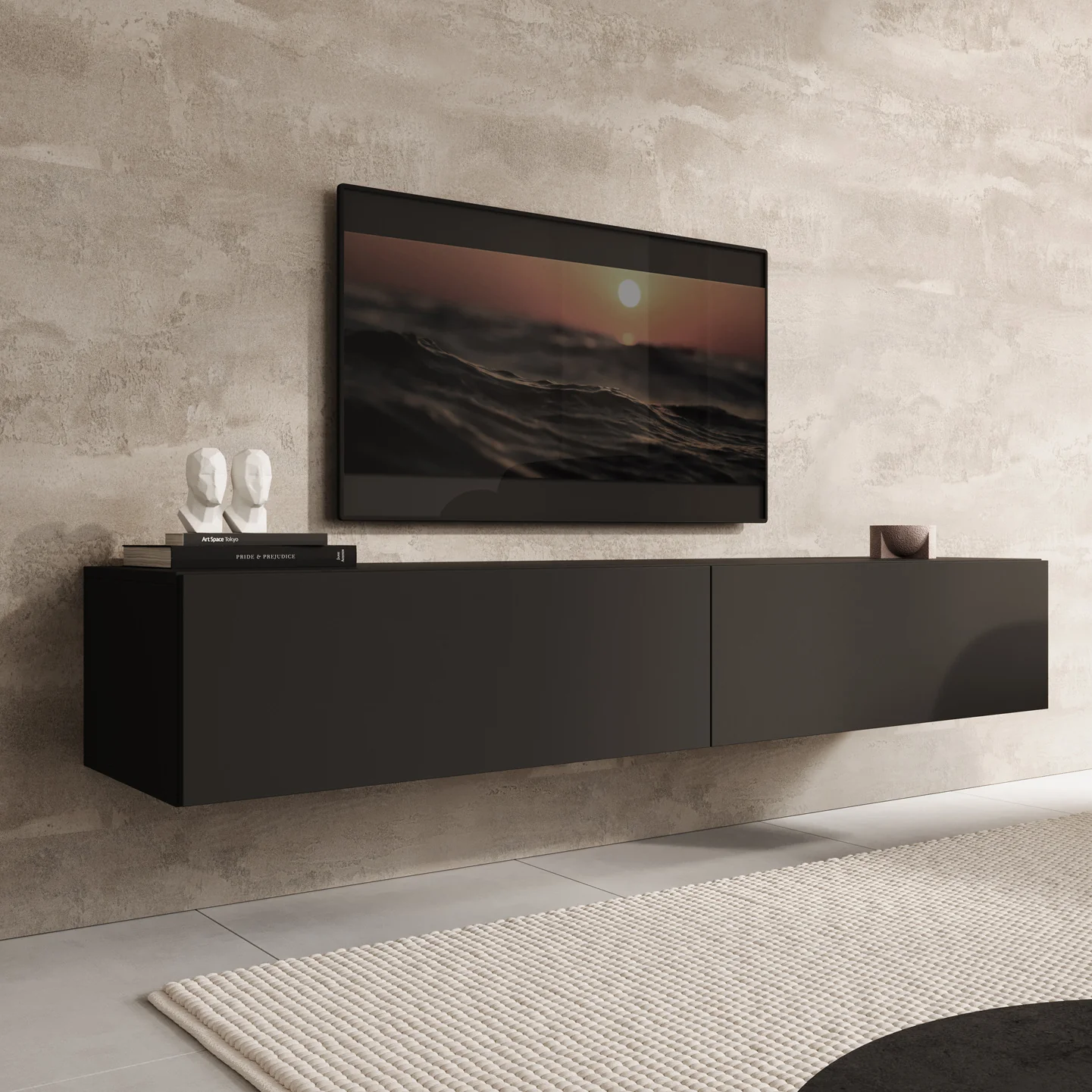 Palm - TV-Meubel - Mat zwart - 180x39x30 cm