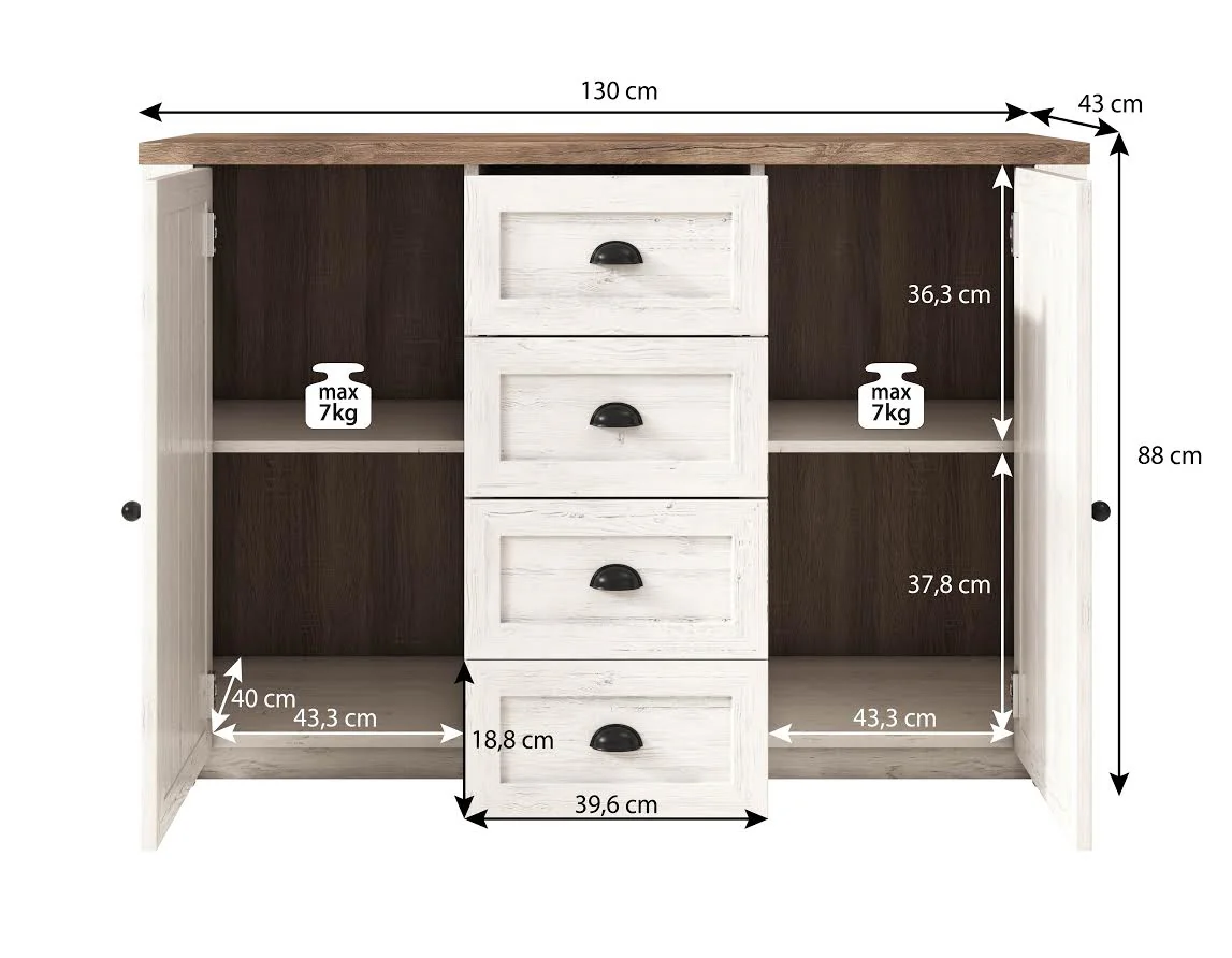 Parello 2 - Dressoir - Wit/eiken - 130x43x88 cm - Image 4