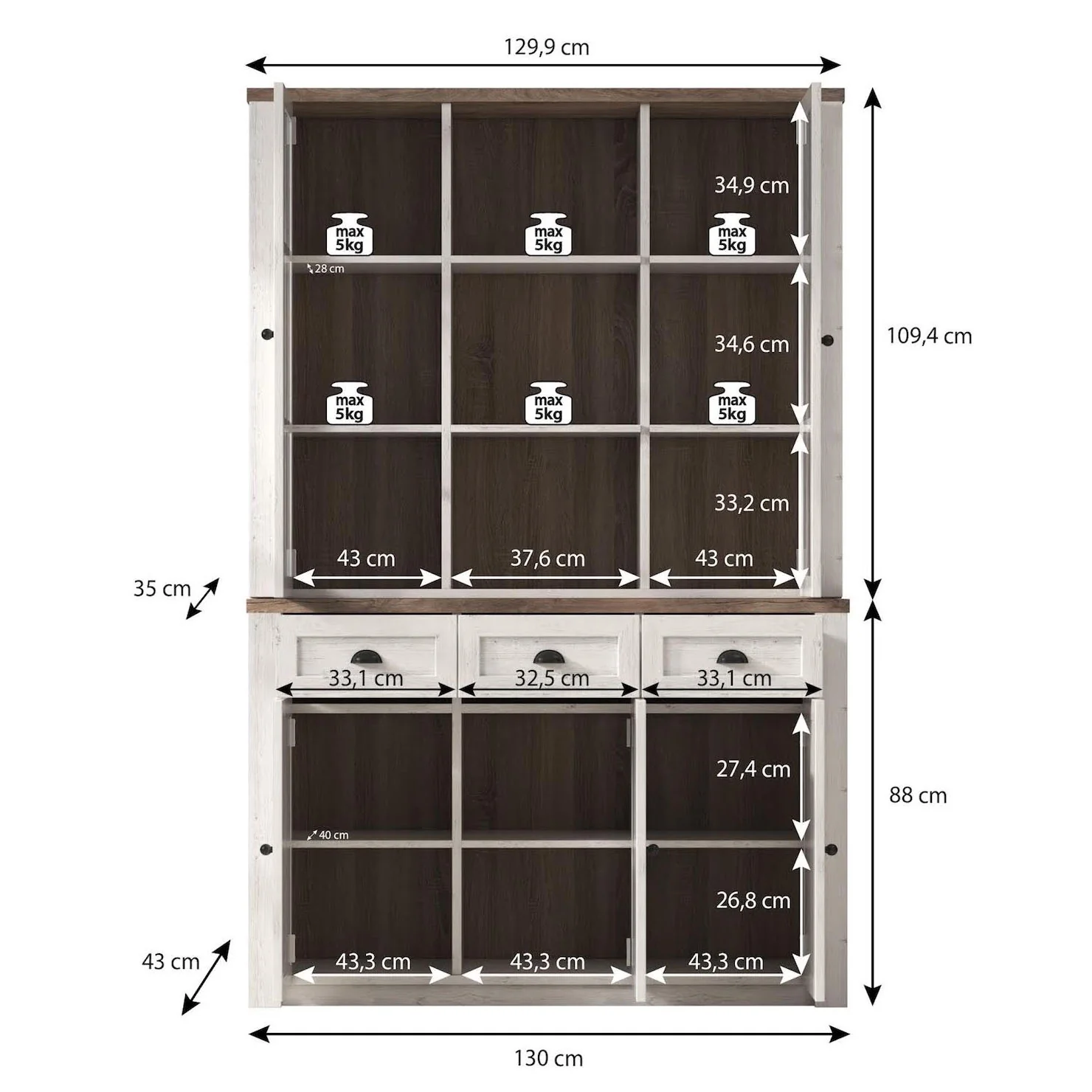 Parello 7 - Buffetkast - Wit/eiken - 130x43x199 cm - Image 5