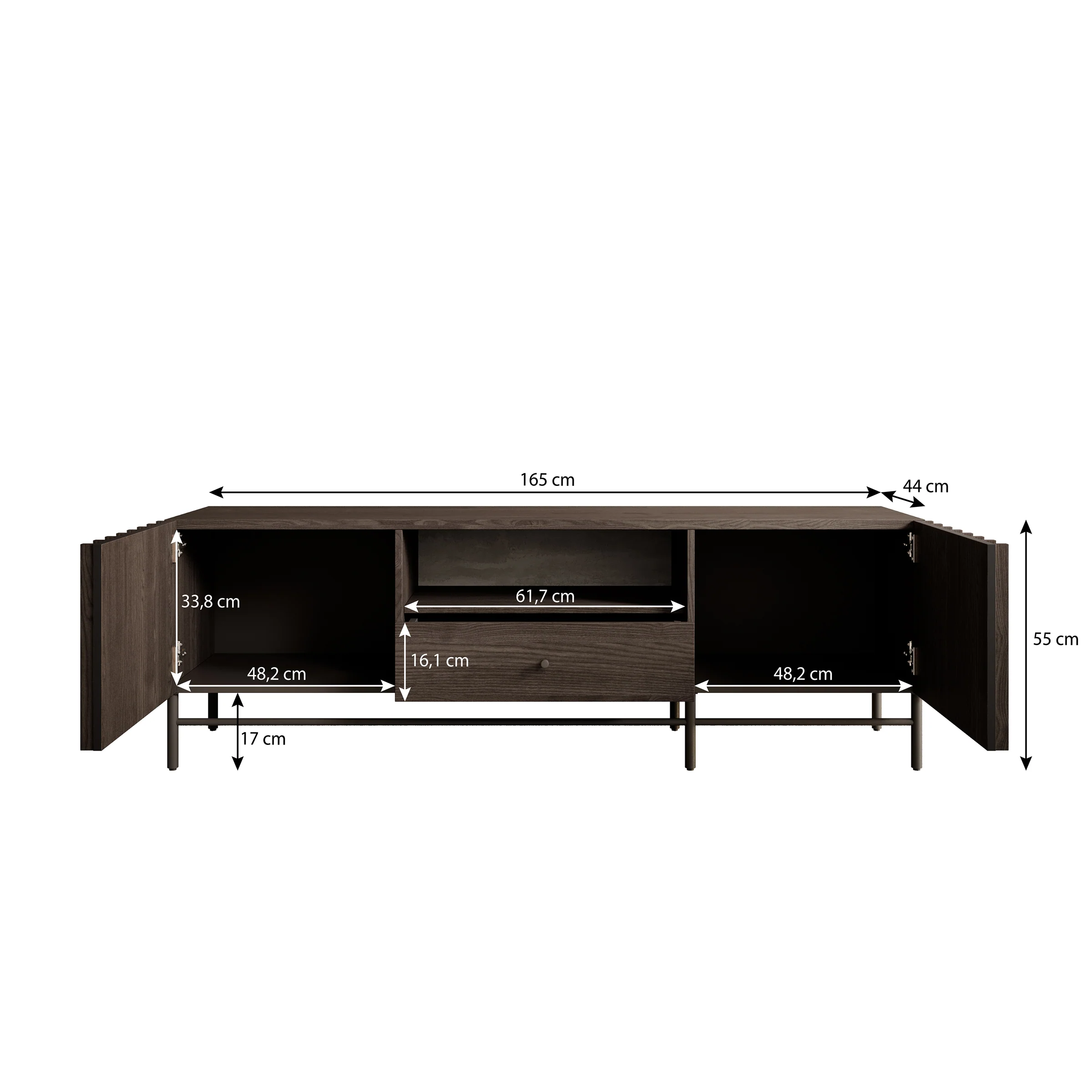 Paz - TV-Meubel met 2 deuren - Donker eiken - 165 cm - Image 5