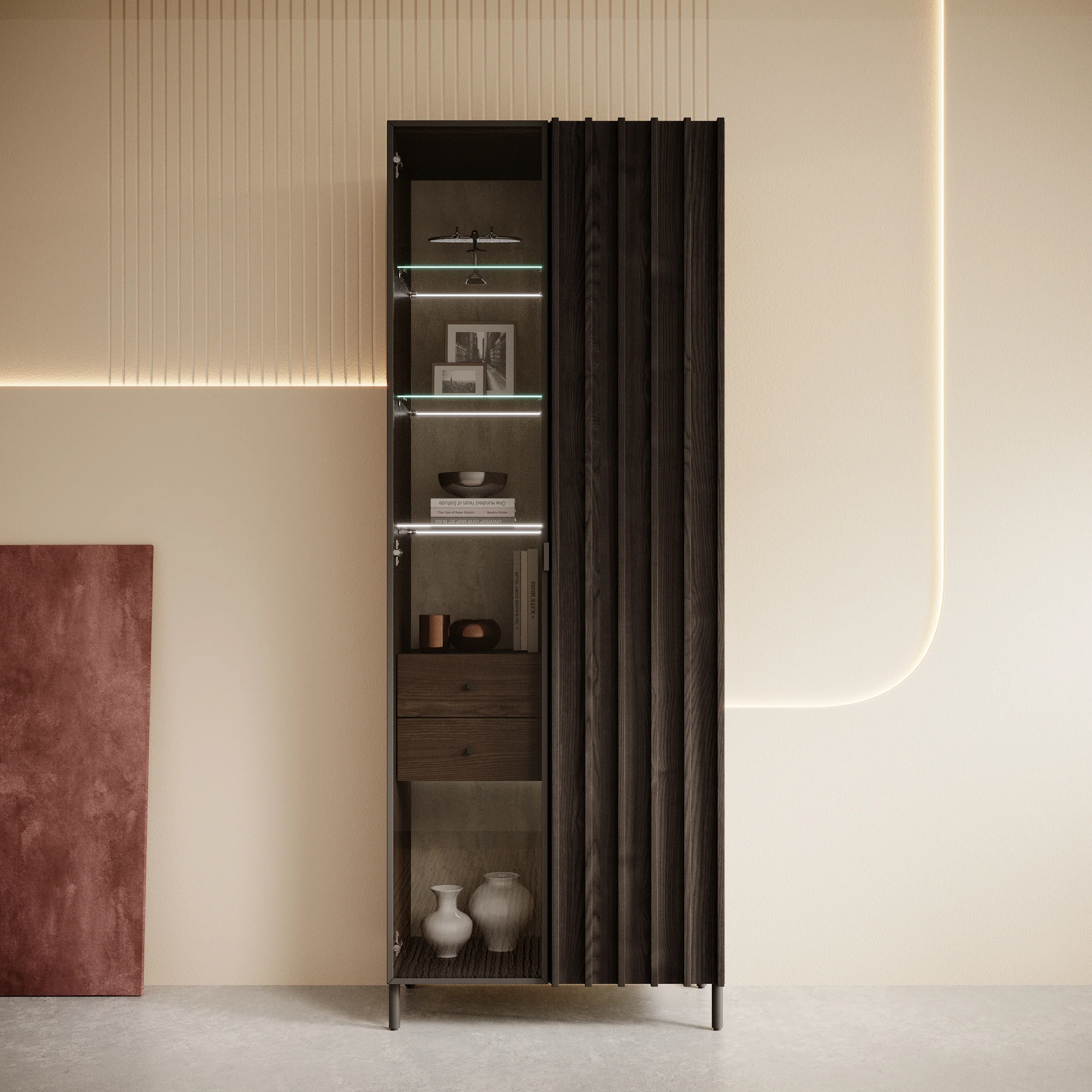 Paz - Vitrinekast - Donkerbruin - 73x44x196 cm - Image 3