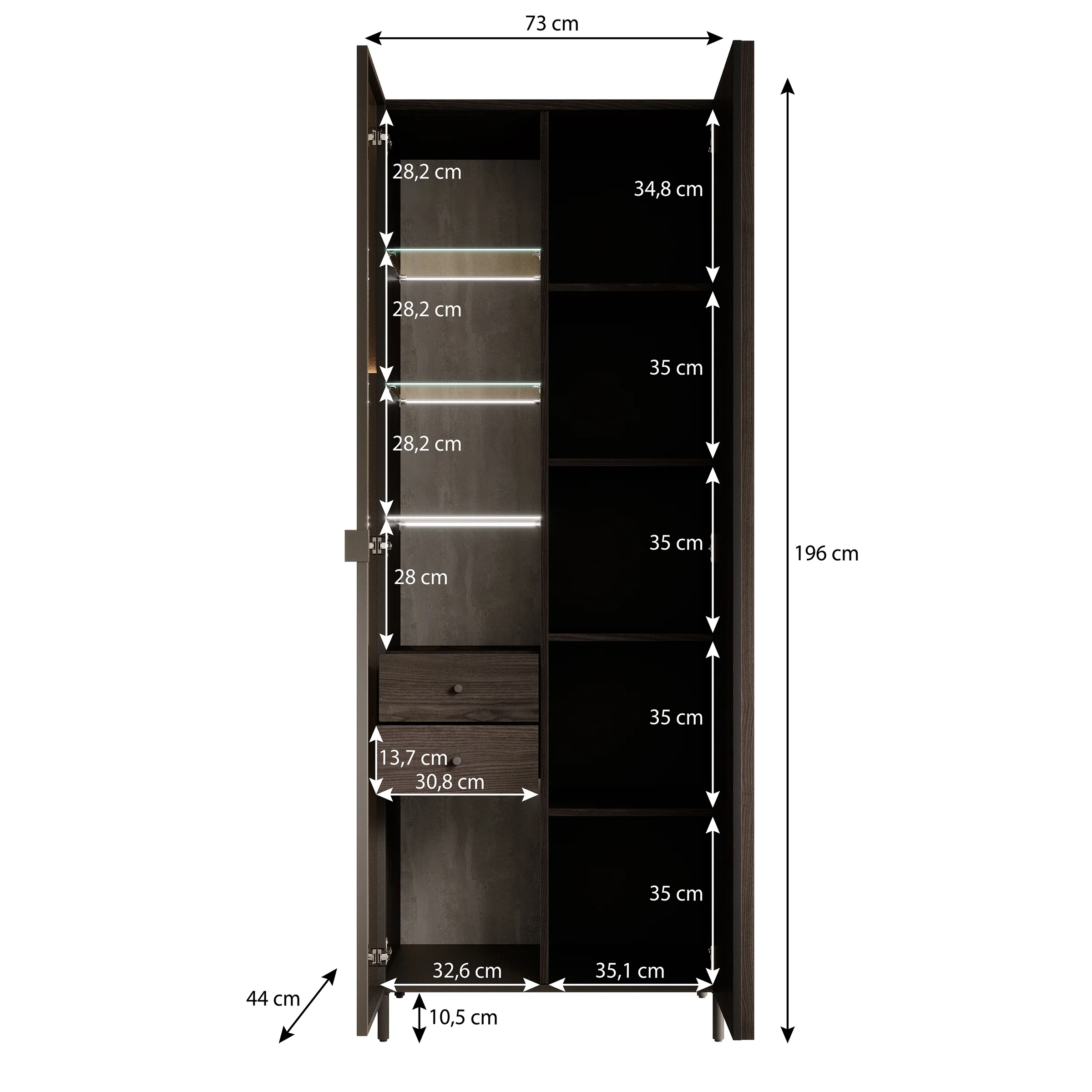 Paz - Vitrinekast - Donkerbruin - 73x44x196 cm - Image 5