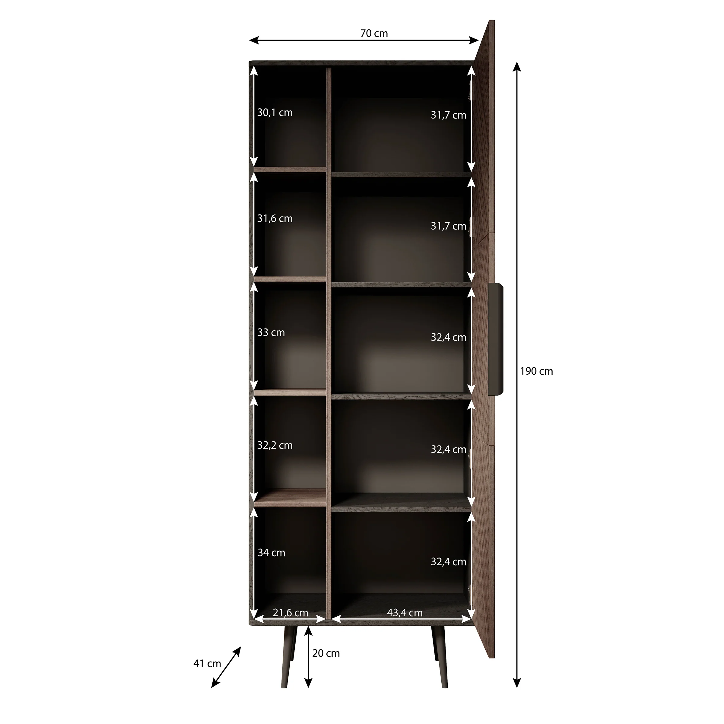 Pedro - Boekenkast - Donker eiken/zwart eiken - 70x41x190 cm - Image 6