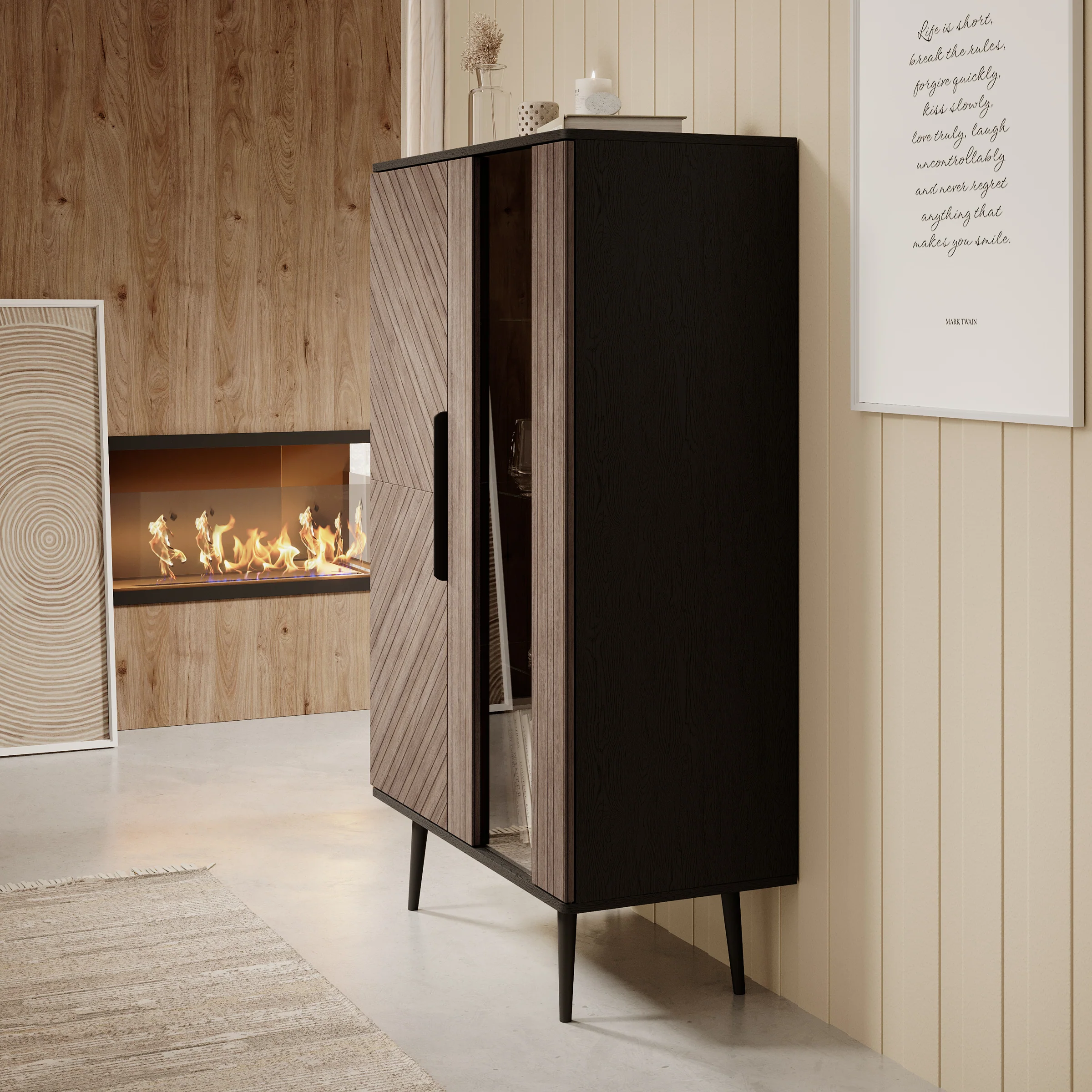 Pedro - Vitrinekast - Donker eiken - 90x41x140 cm - Image 4