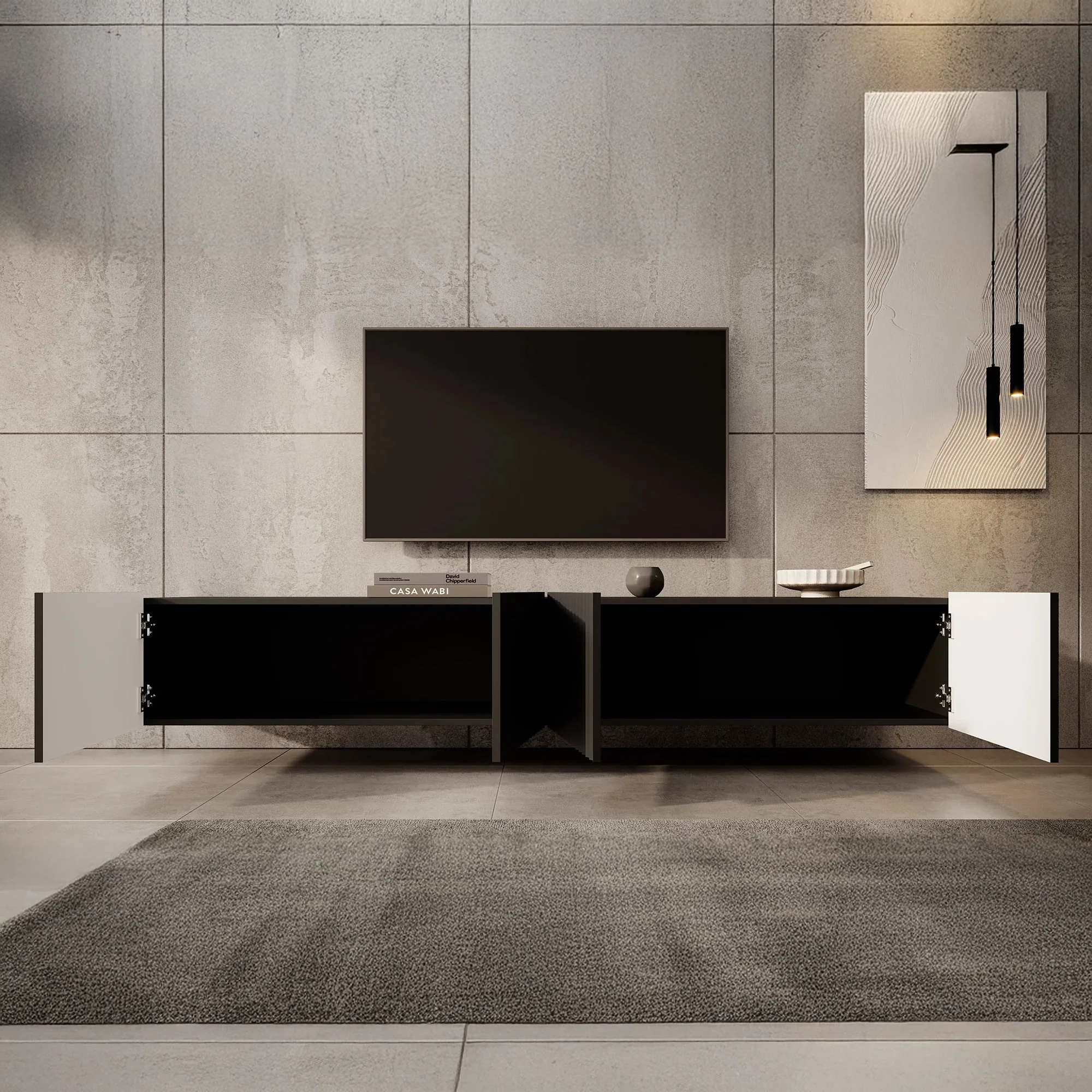 Pepinos - TV-Meubel - Mat zwart - 200x42x33 cm - Image 2