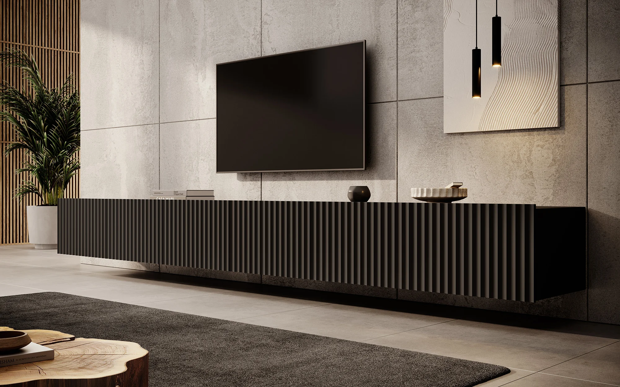Pepinos - TV-Meubel - Mat zwart - 300x42x33 cm