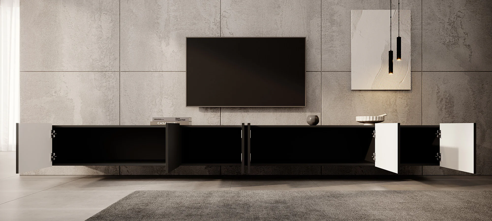Pepinos - TV-Meubel - Mat zwart - 300x42x33 cm - Image 2