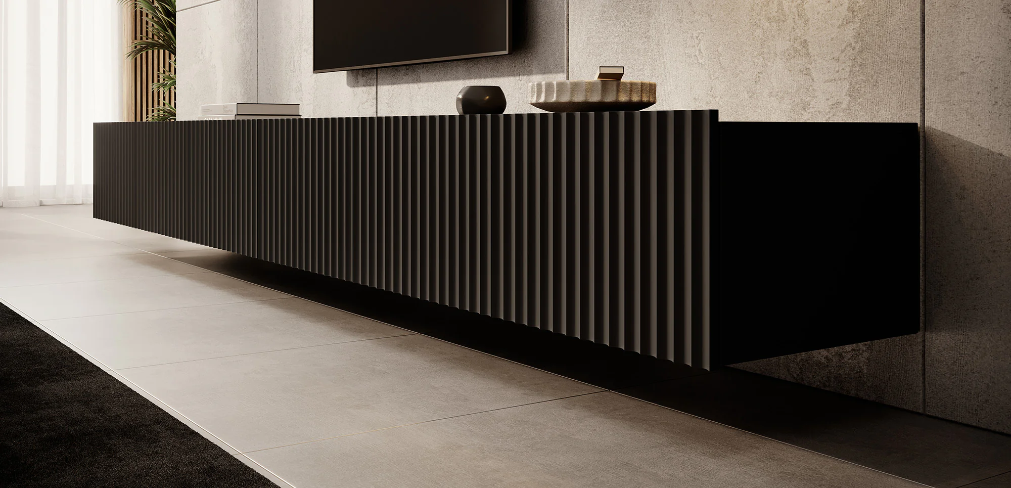 Pepinos - TV-Meubel - Mat zwart - 300x42x33 cm - Image 4