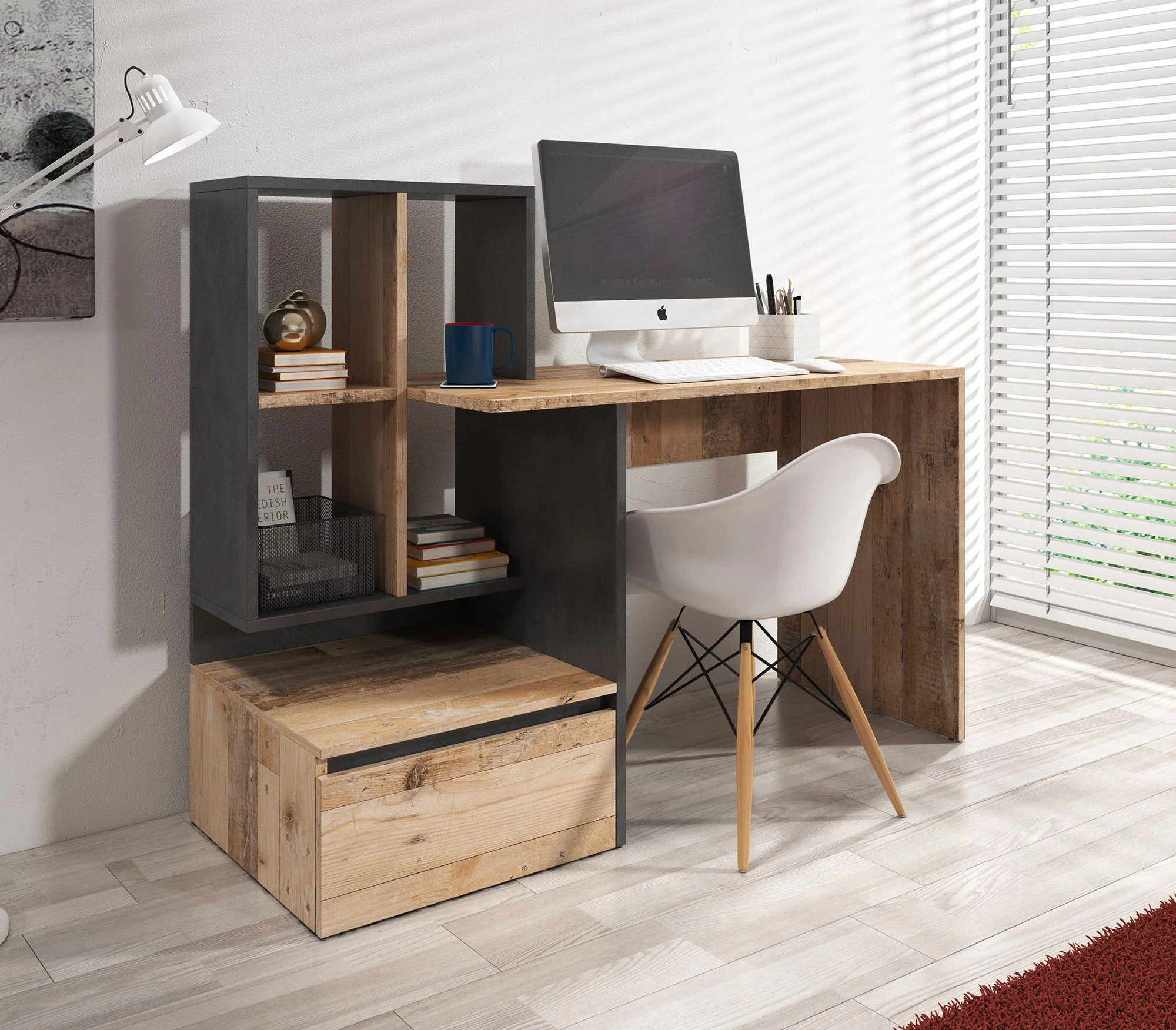 Pierre 2 - Bureau - Licht eiken/antraciet - 145x52 cm