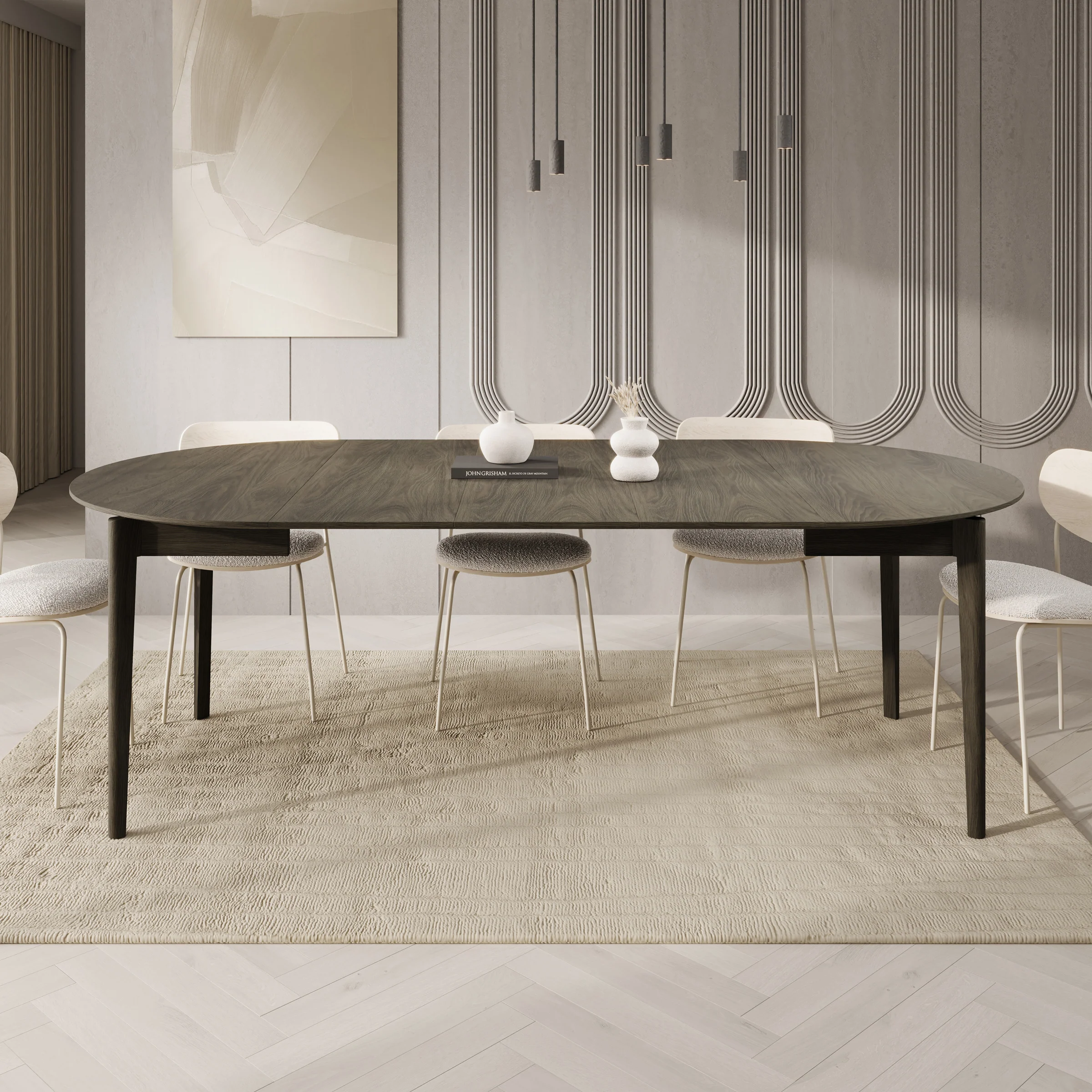 Portino - Eetkamertafel - Donker eiken - 120-240x120x77 cm - Image 4