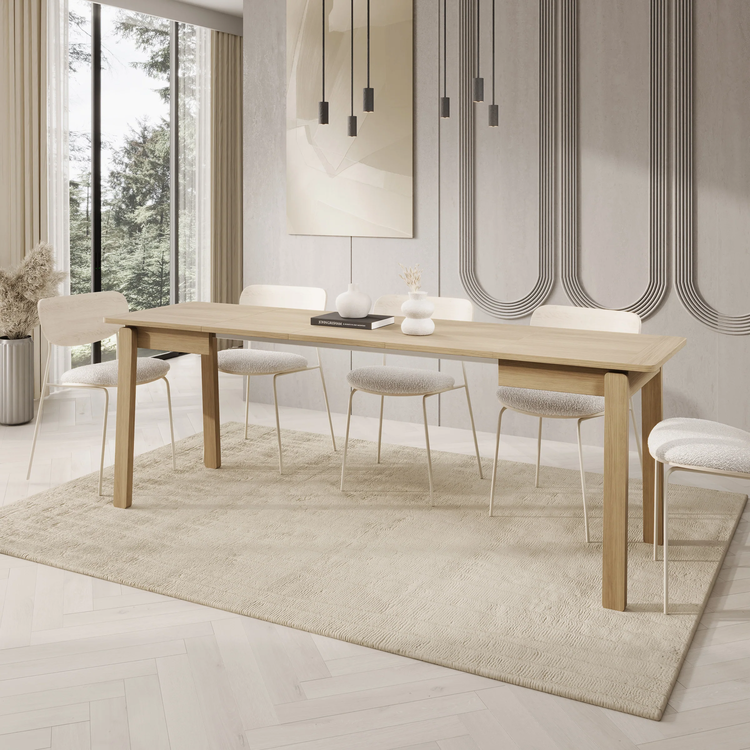 Portino - Eetkamertafel - Licht eiken - 104-224x60x77 cm - Image 6