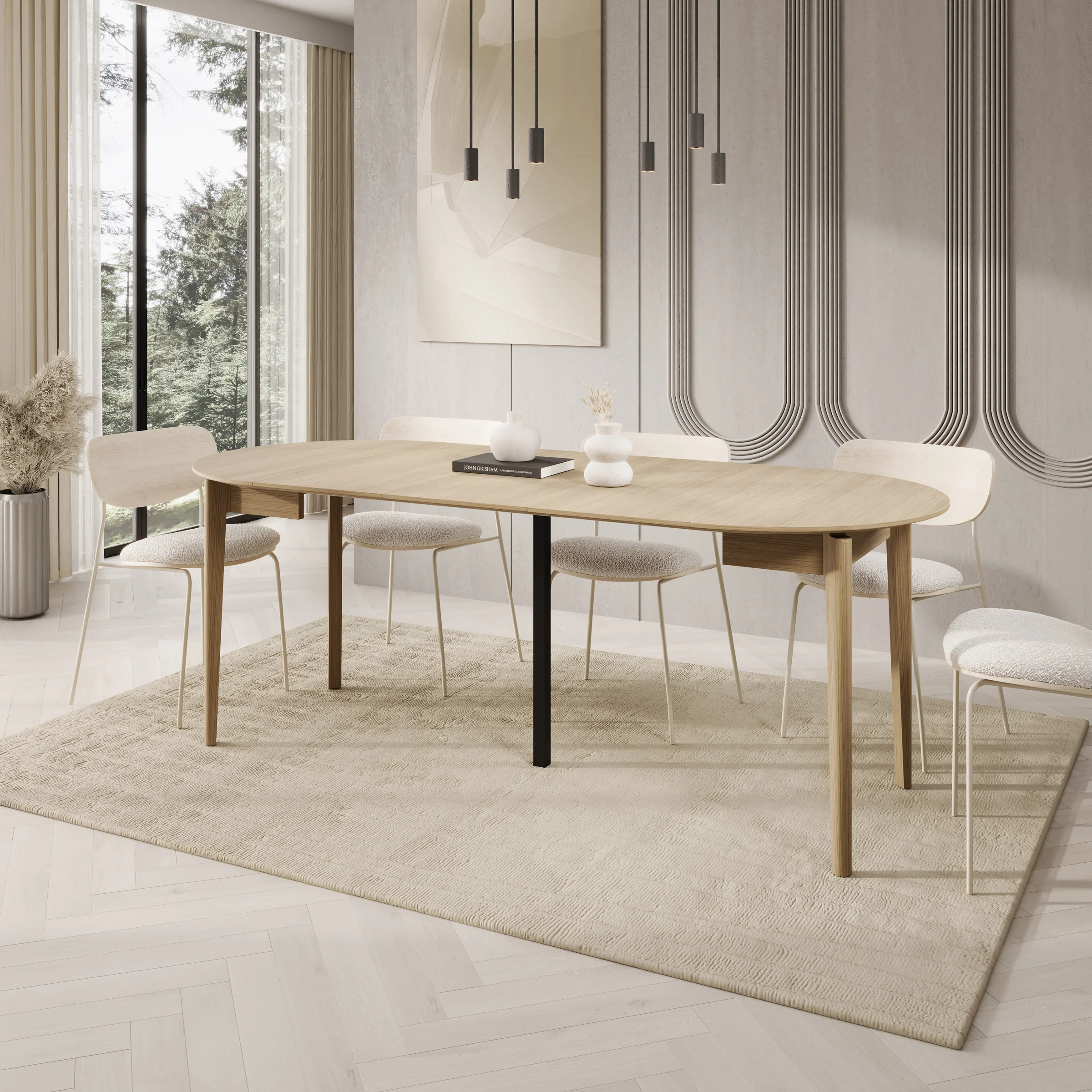 Portino - Eetkamertafel - Licht eiken - 90-210x90x77cm
