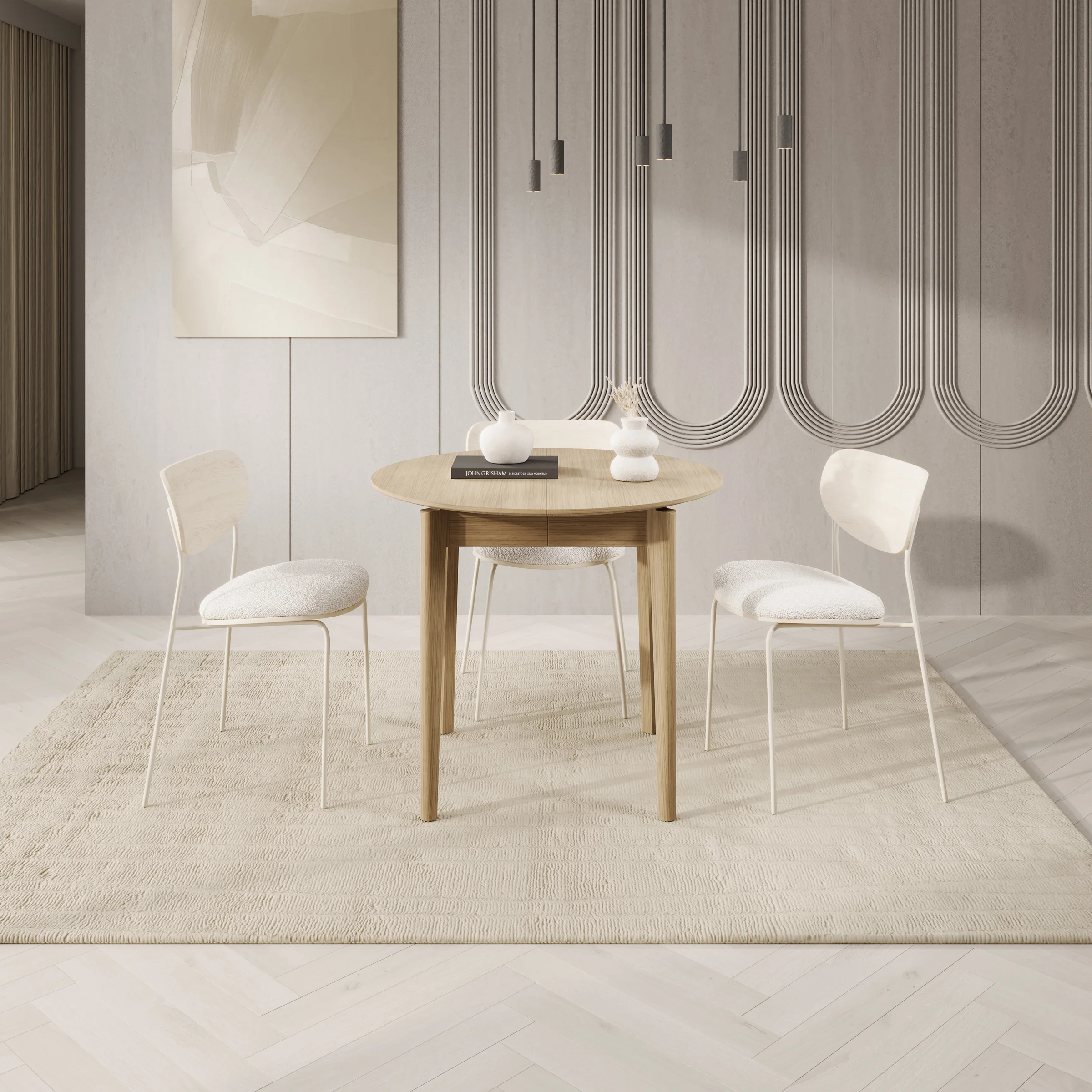 Portino - Eetkamertafel - Licht eiken - 90-210x90x77cm - Image 3