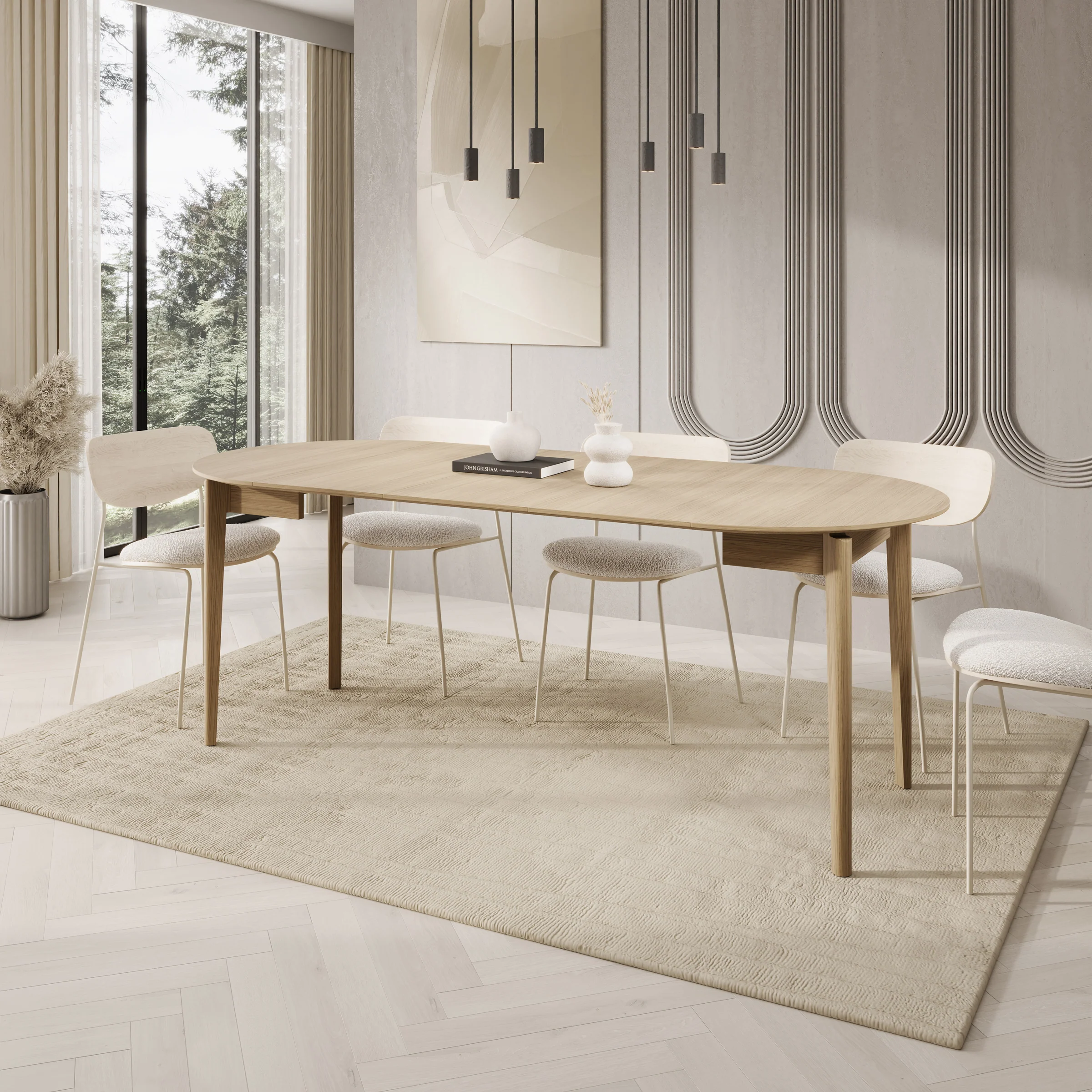 Portino - Eetkamertafel - Licht eiken - 90-210x90x77cm - Image 6