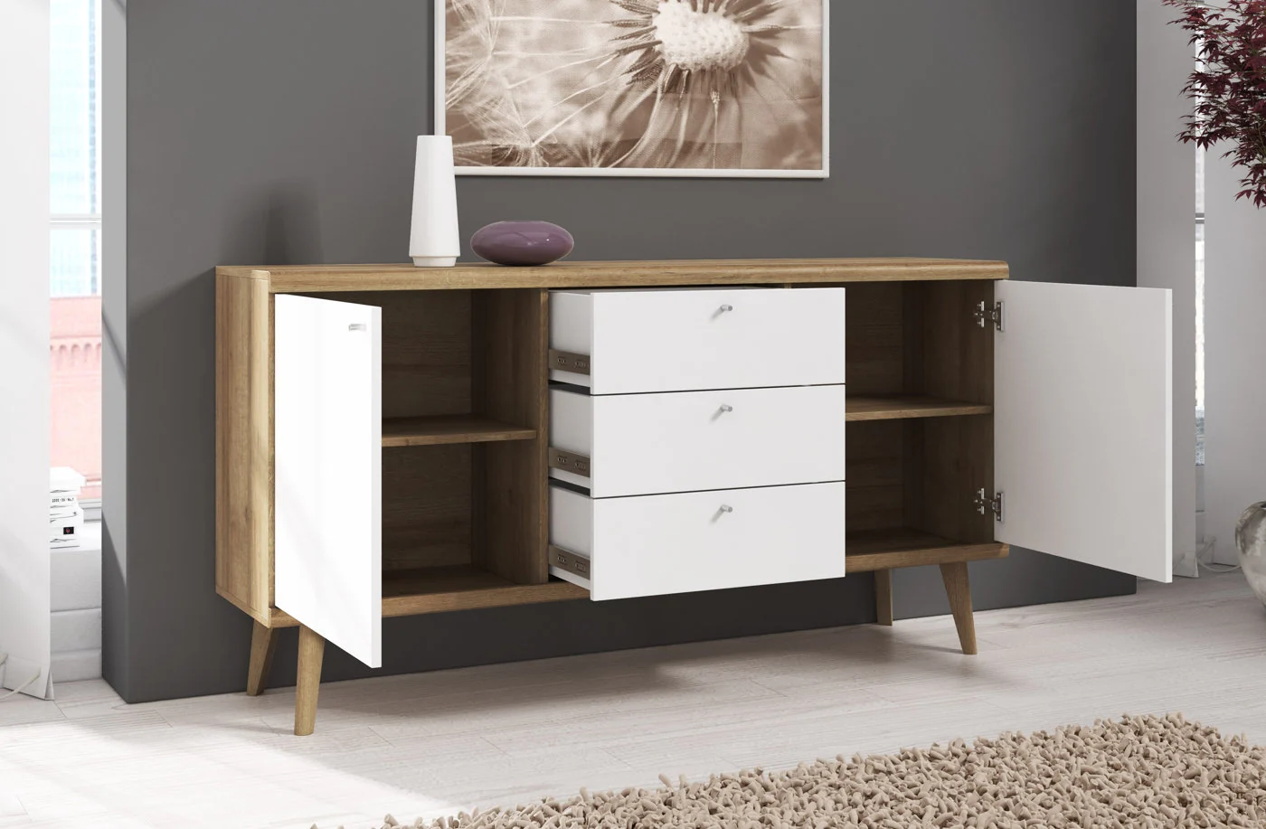 Primavera - Dressoir - Wit/licht eiken - 160x40x83 cm - Image 2