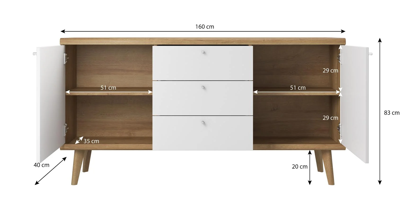 Primavera - Dressoir - Wit/licht eiken - 160x40x83 cm - Image 7