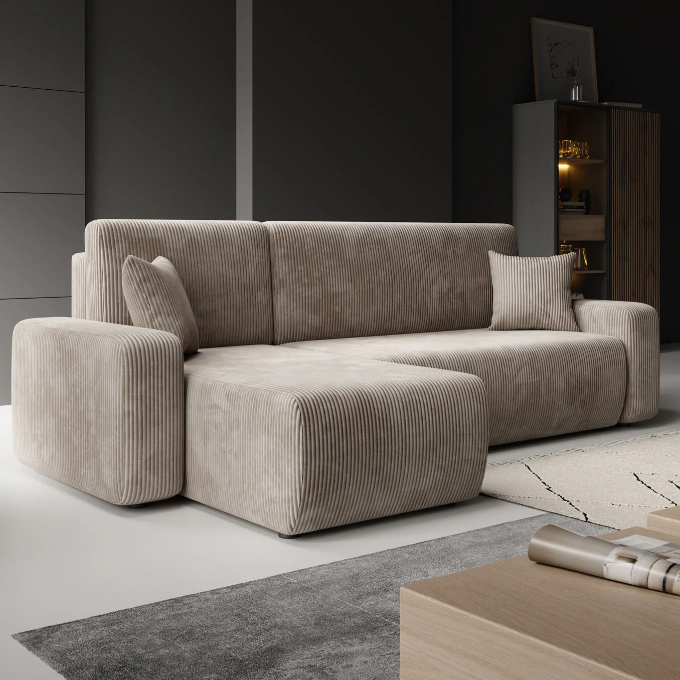 Prudence - Hoekbank 3-zits met chaise longue - Ribstof bruin - Universeel - Image 4