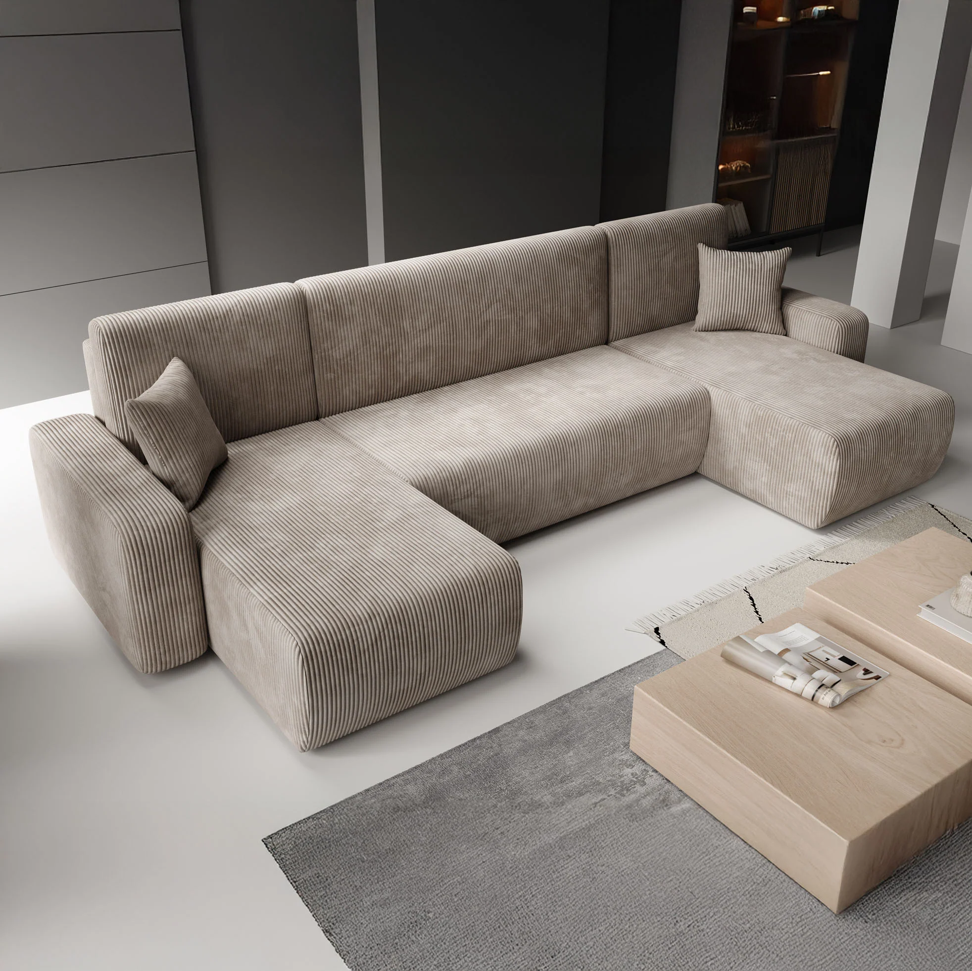 Prudence U - Hoekbank 4-zits met chaise longue - Ribstof bruin - Universeel - Image 3