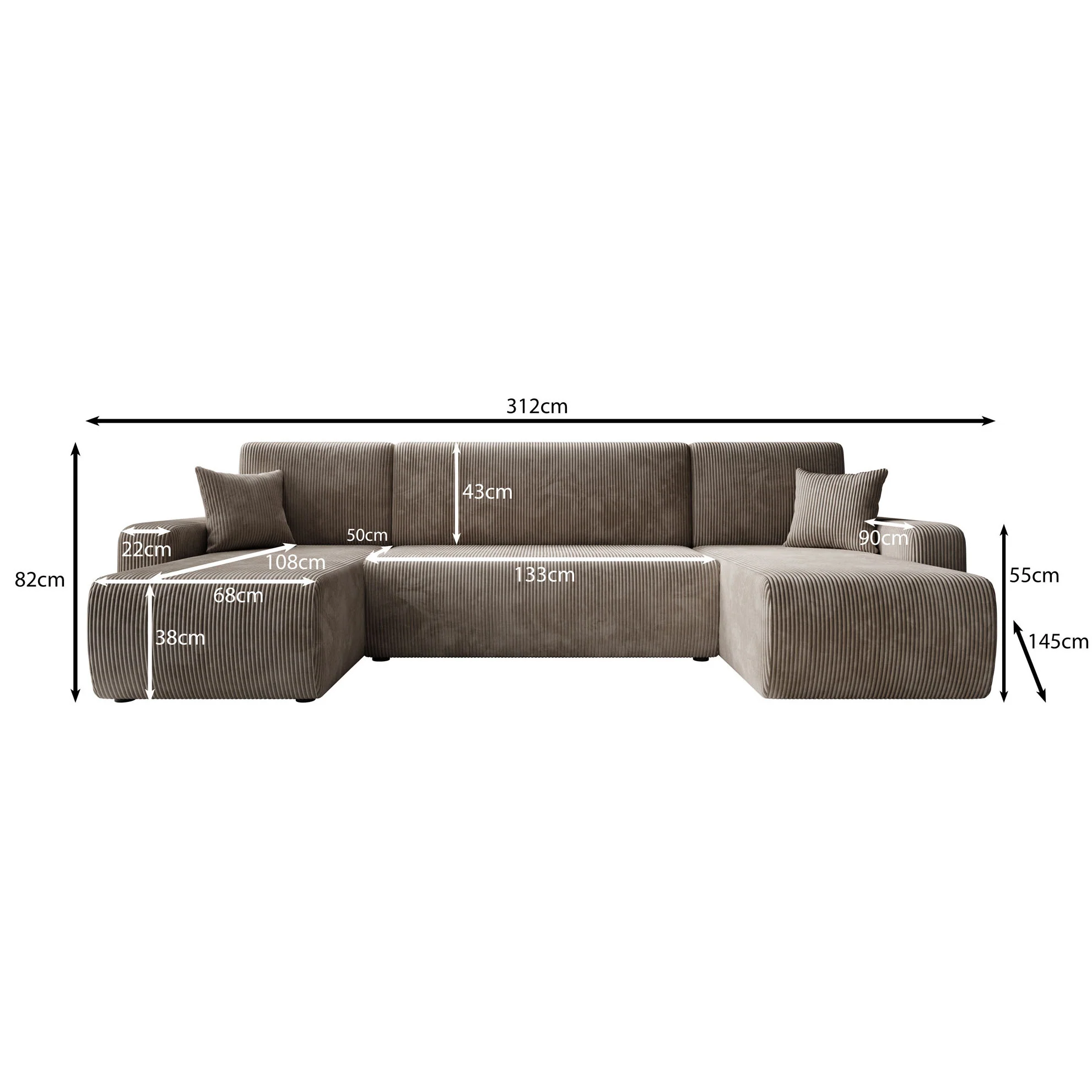 Prudence U - Hoekbank 4-zits met chaise longue - Ribstof bruin - Universeel - Image 5