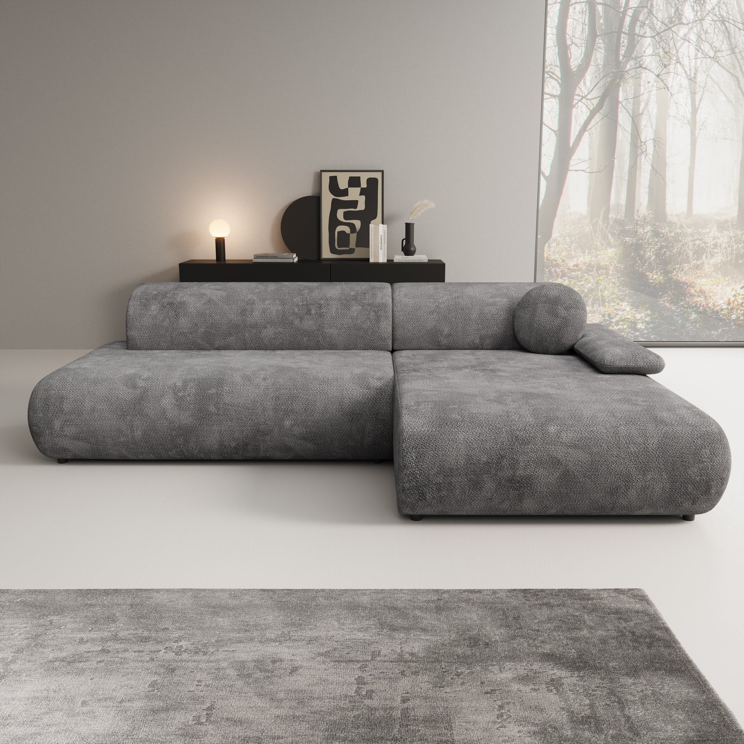 Pucet - Hoekbank 3-zits met slaapfunctie - Stof donkergrijs - Rechts - 286x174x74 cm - Image 3