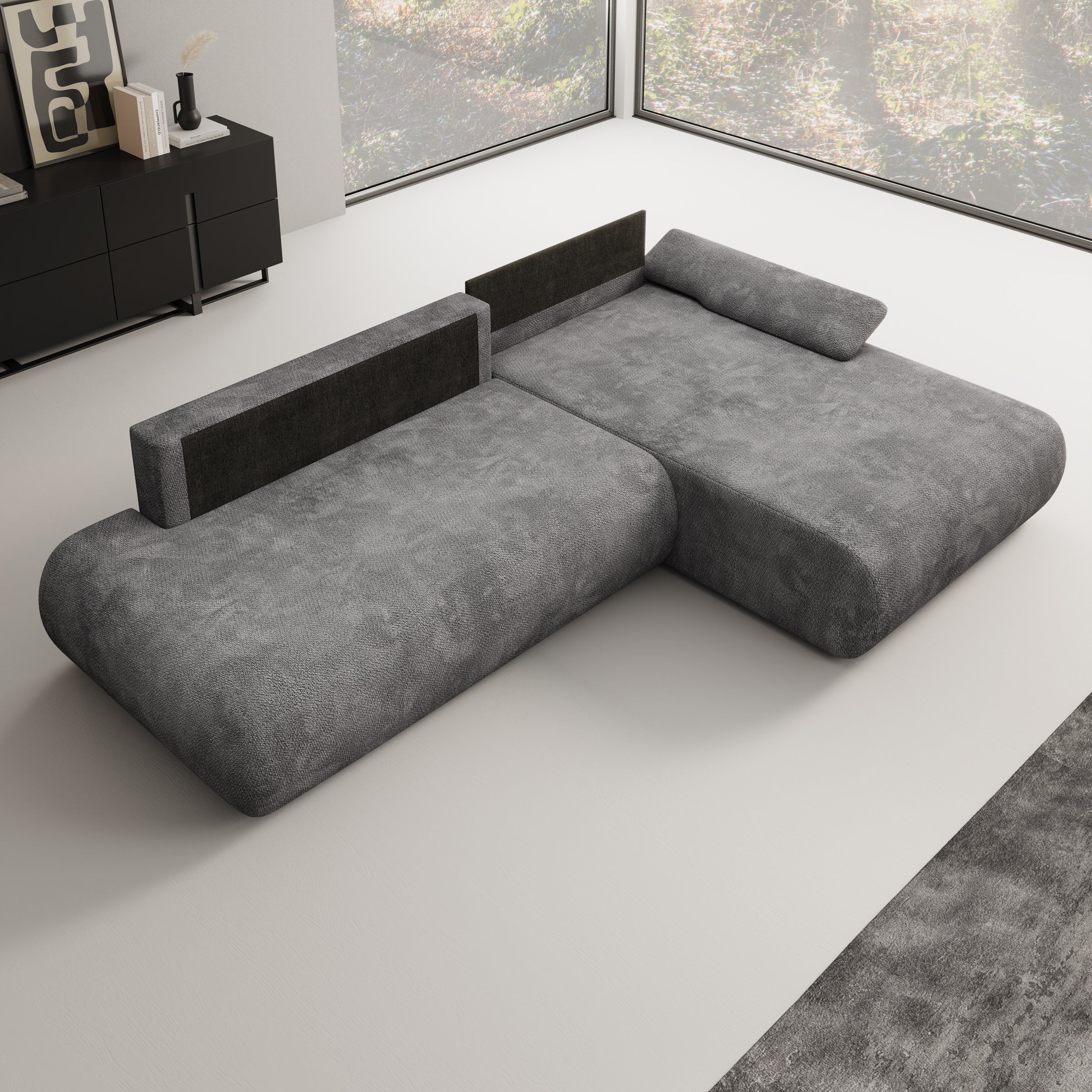 Pucet - Hoekbank 3-zits met slaapfunctie - Stof donkergrijs - Rechts - 286x174x74 cm - Image 5