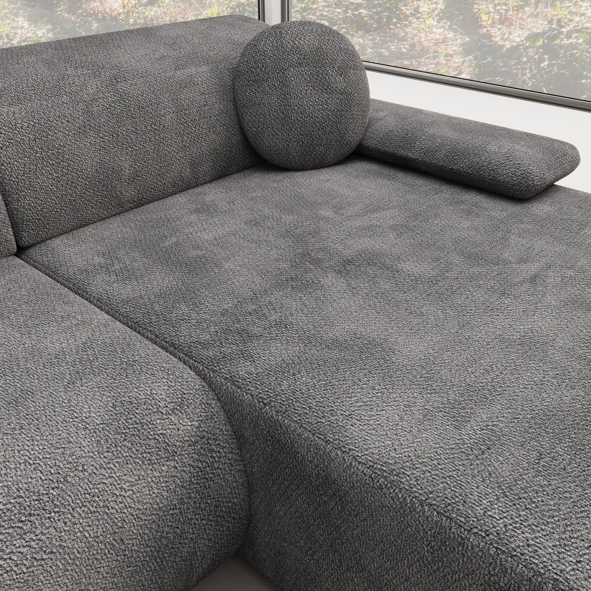 Pucet - Hoekbank 3-zits met slaapfunctie - Stof donkergrijs - Rechts - 286x174x74 cm - Image 6