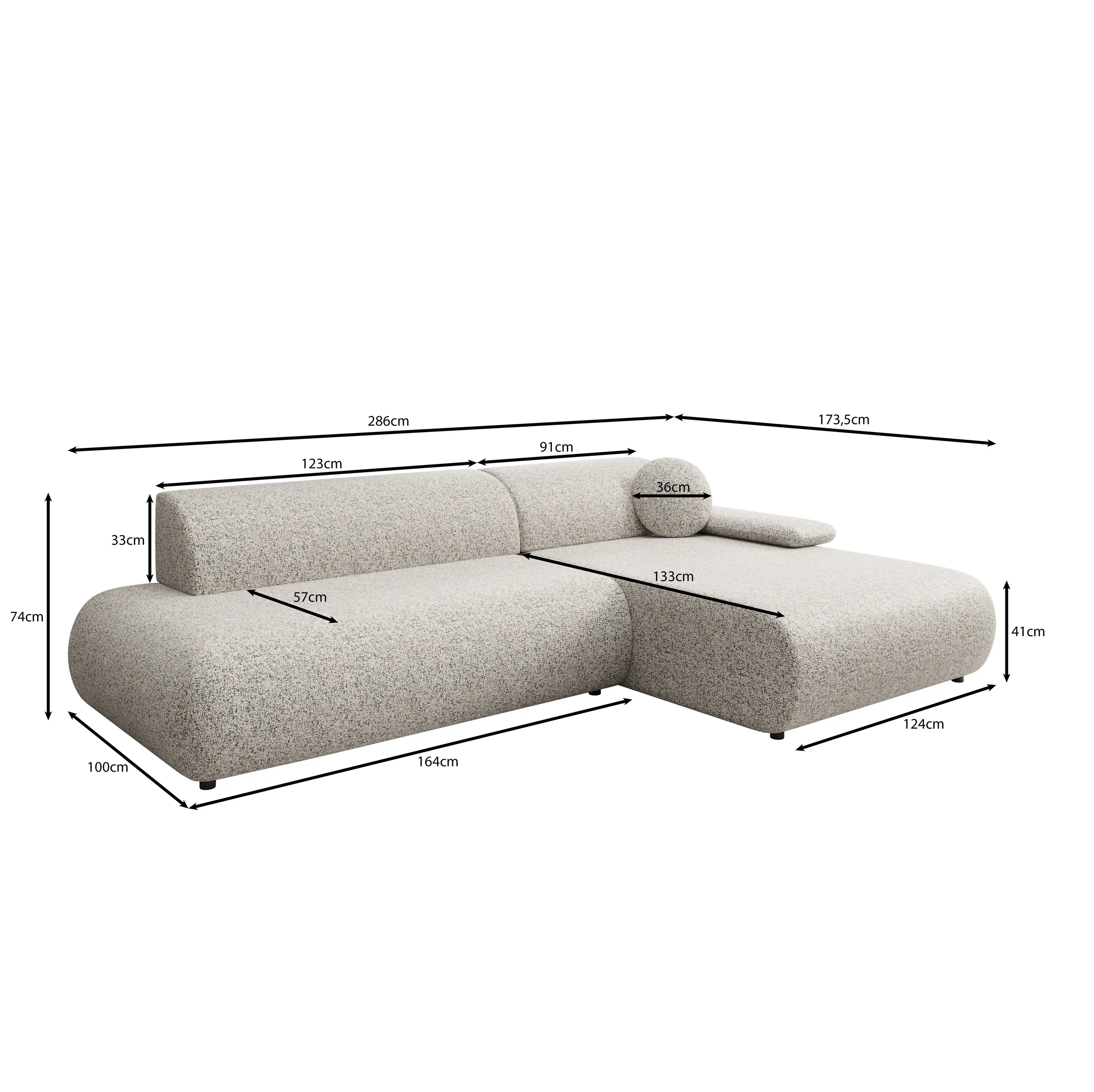 Pucet - Hoekbank 3-zits met slaapfunctie - Stof donkergrijs - Rechts - 286x174x74 cm - Image 7
