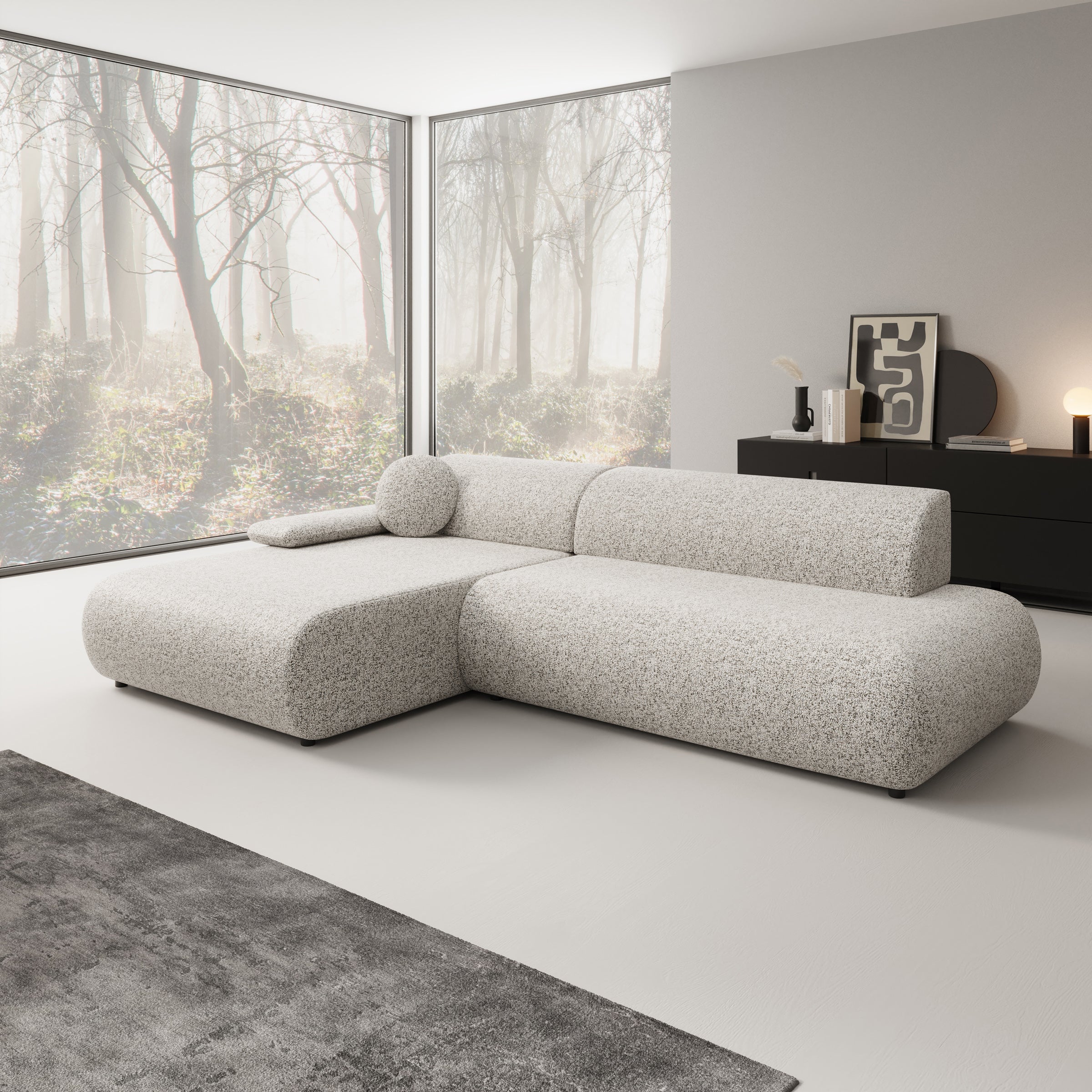 Pucet - Hoekbank 3-zits met slaapfunctie - Stof grijs - Links - 286x174x74 cm