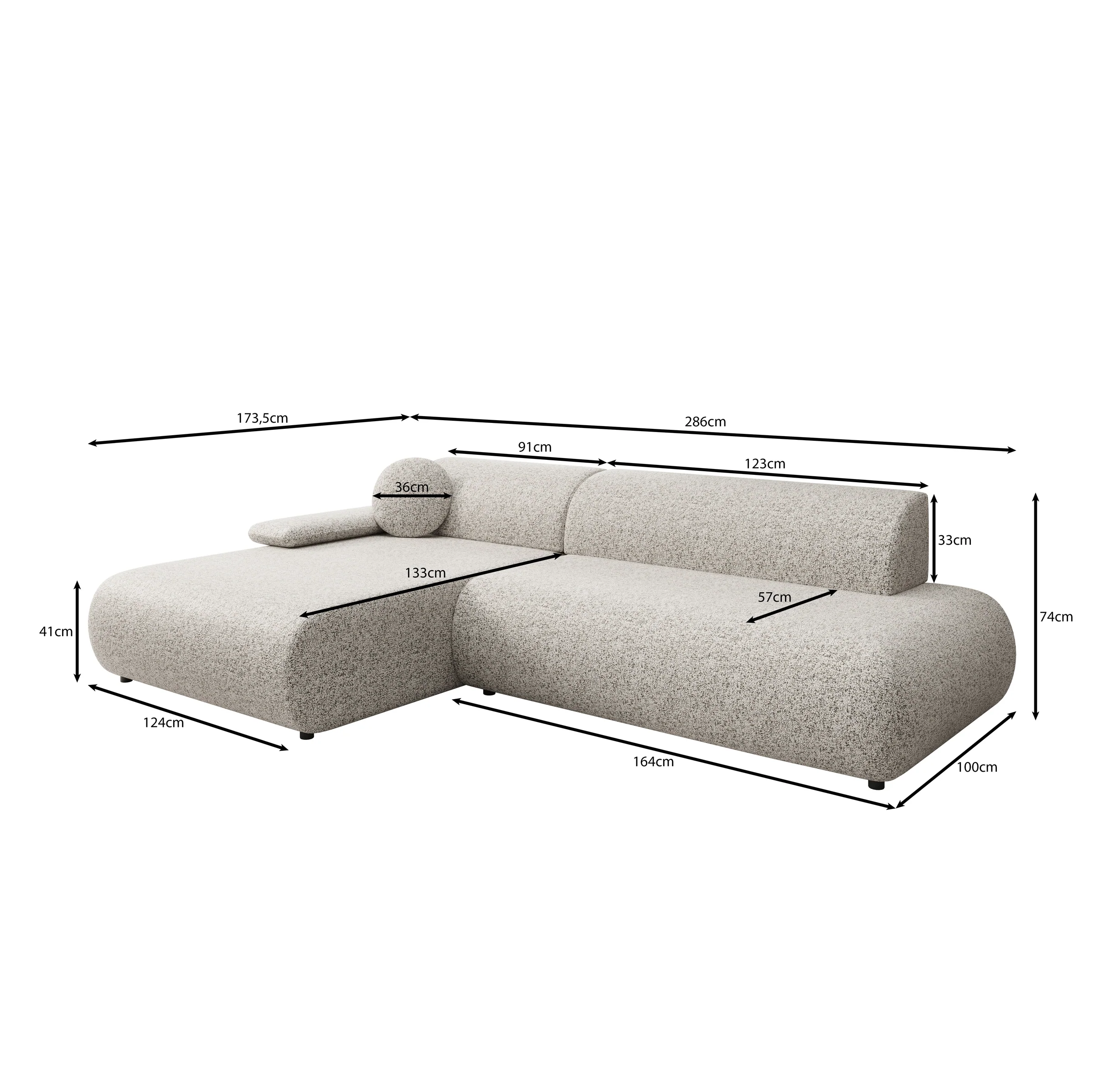 Pucet - Hoekbank 3-zits met slaapfunctie - Stof grijs - Links - 286x174x74 cm - Image 7