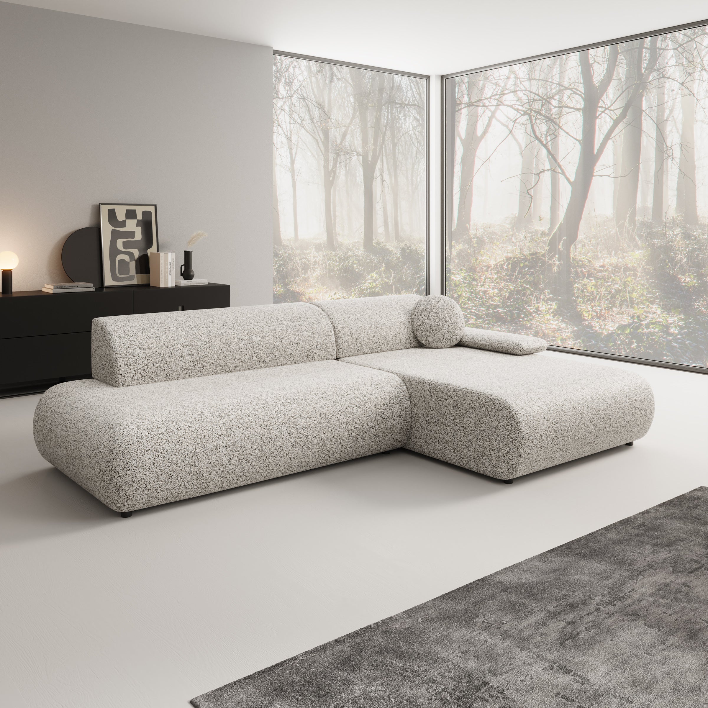 Pucet - Hoekbank 3-zits met slaapfunctie - Stof grijs - Rechts - 286x174x74 cm