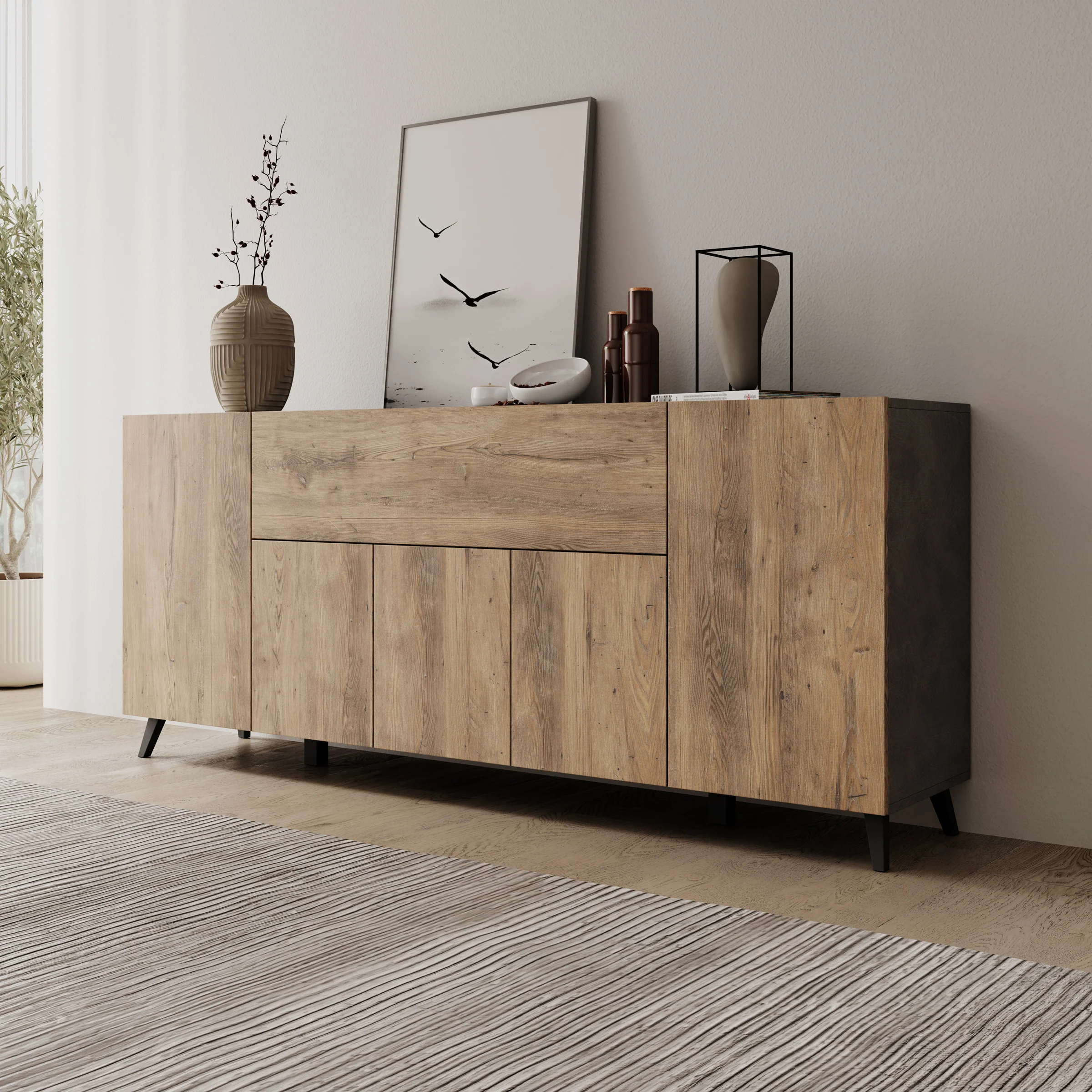 Pulse 4 - Dressoir - Eikenpatroon/Grijs - 180x39x76 cm