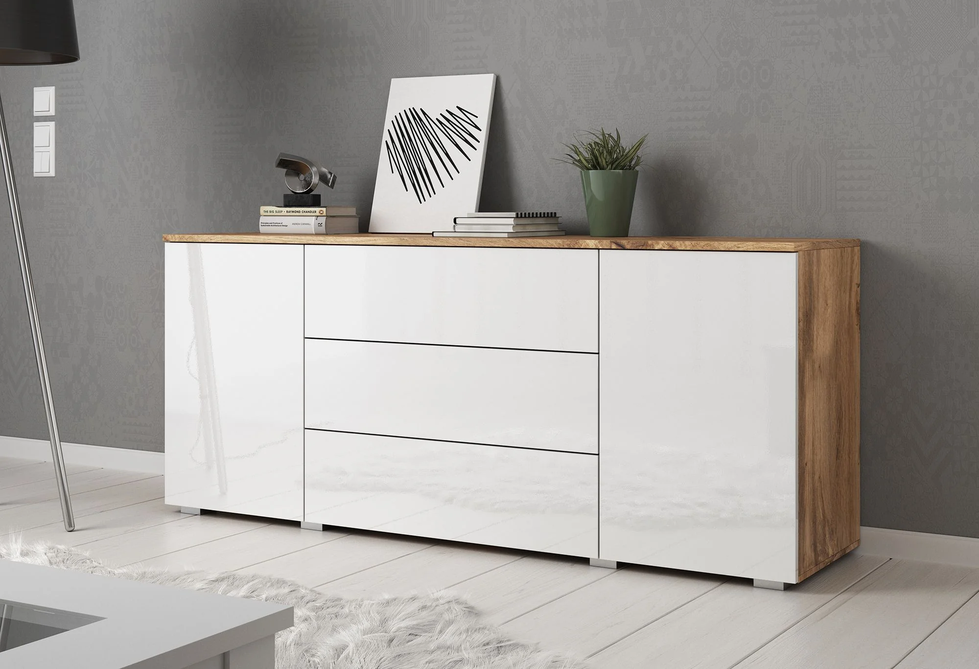 Pure - Dressoir - Wit/eiken - 150x39x68 cm