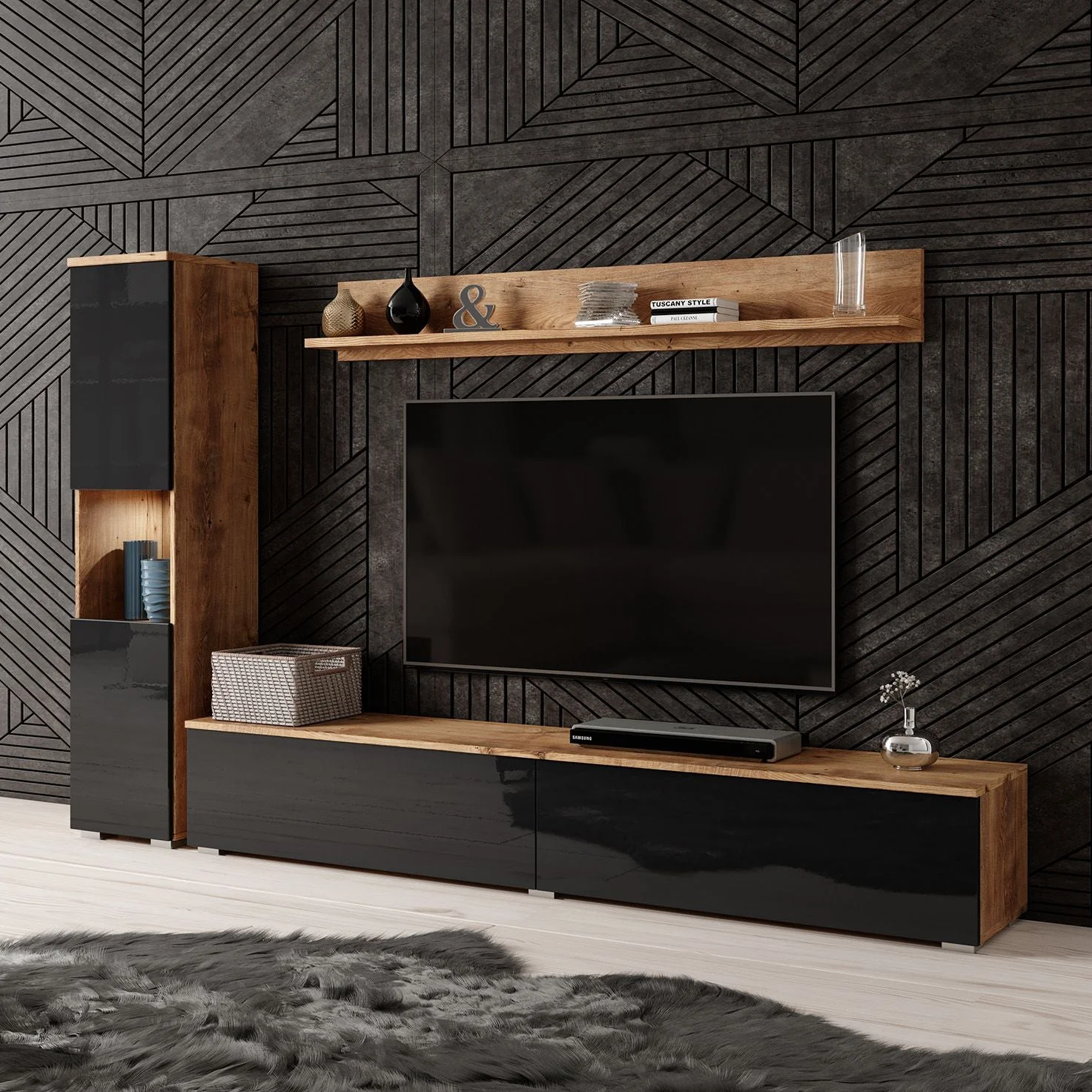Pure - Wandmeubel - Zwart/donker eiken - 180x33x32 cm - Image 3