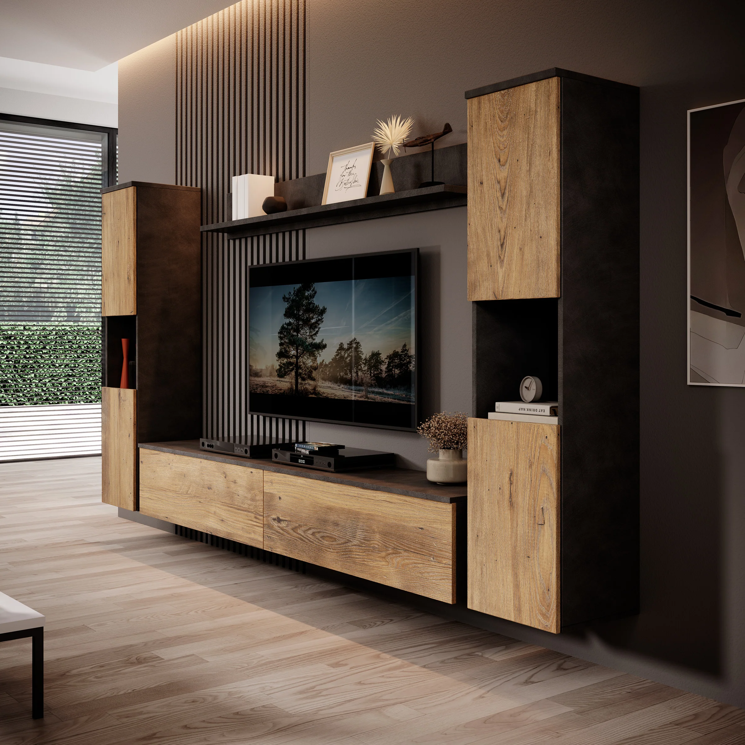 Pure XL - Wandmeubel - Eiken/Grijs - 180x33x130 cm - Image 7