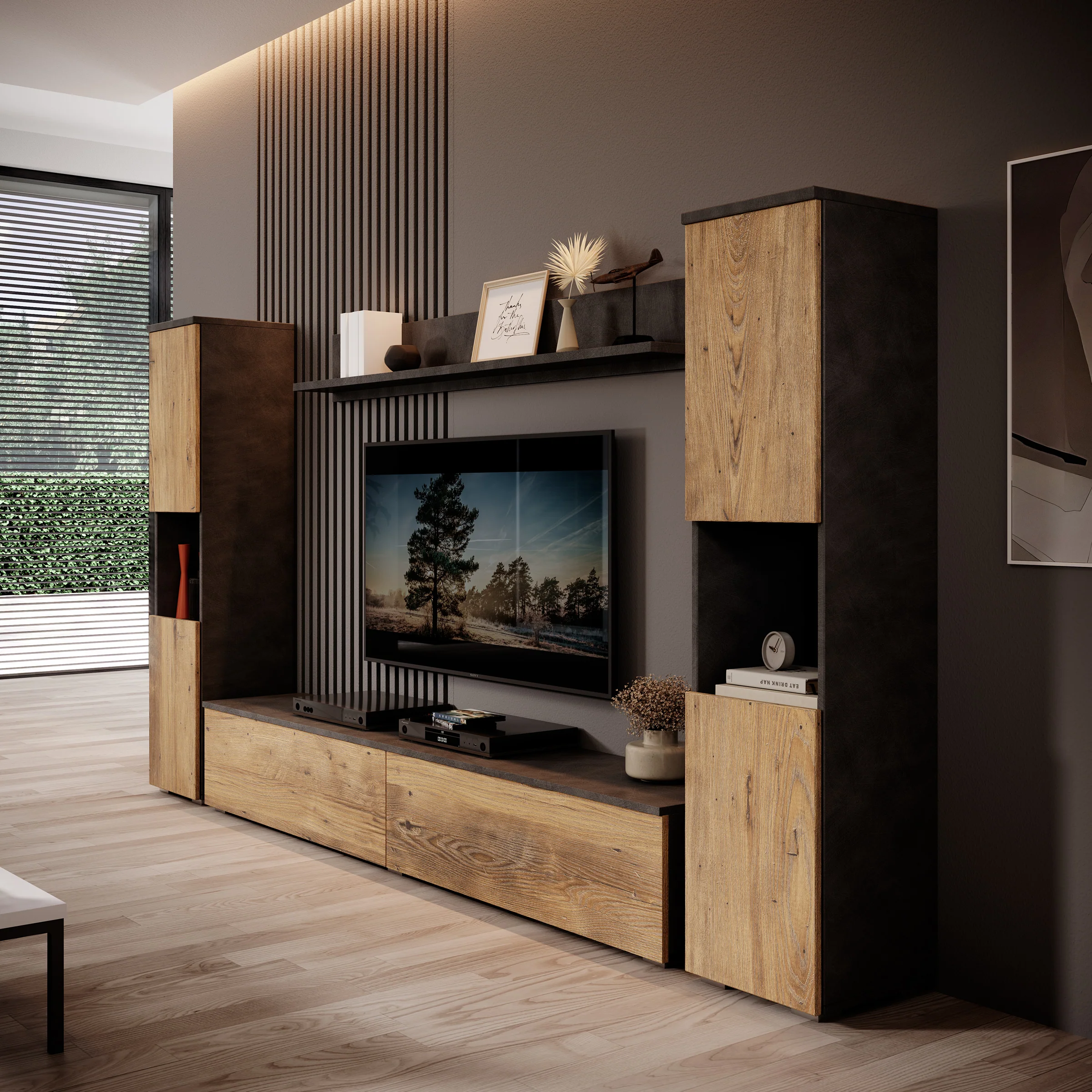 Pure XL - Wandmeubel - Eiken/Grijs - 180x33x130 cm - Image 8