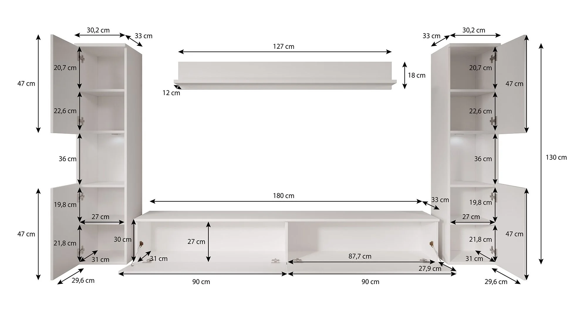 Pure XL - Wandmeubel - Eiken/Grijs - 180x33x130 cm - Image 9